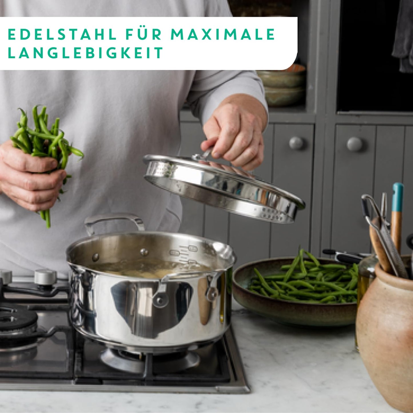 Tefal Jamie Oliver Cook's Direct On wok pan, 28 cm, durable non-stick coating, thermal signal, riveted handle, suitable for induction, stainless steel, E3041934