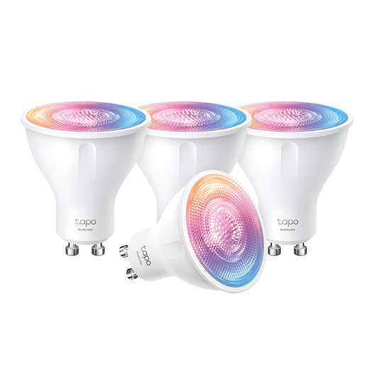 Tapo L630 (4-pack) smart WiFi light bulb GU10, energy saving, 3.7 W equivalent to 50 W, dimmable lamp, compatible with Alexa, Google Assistant, multi-colored