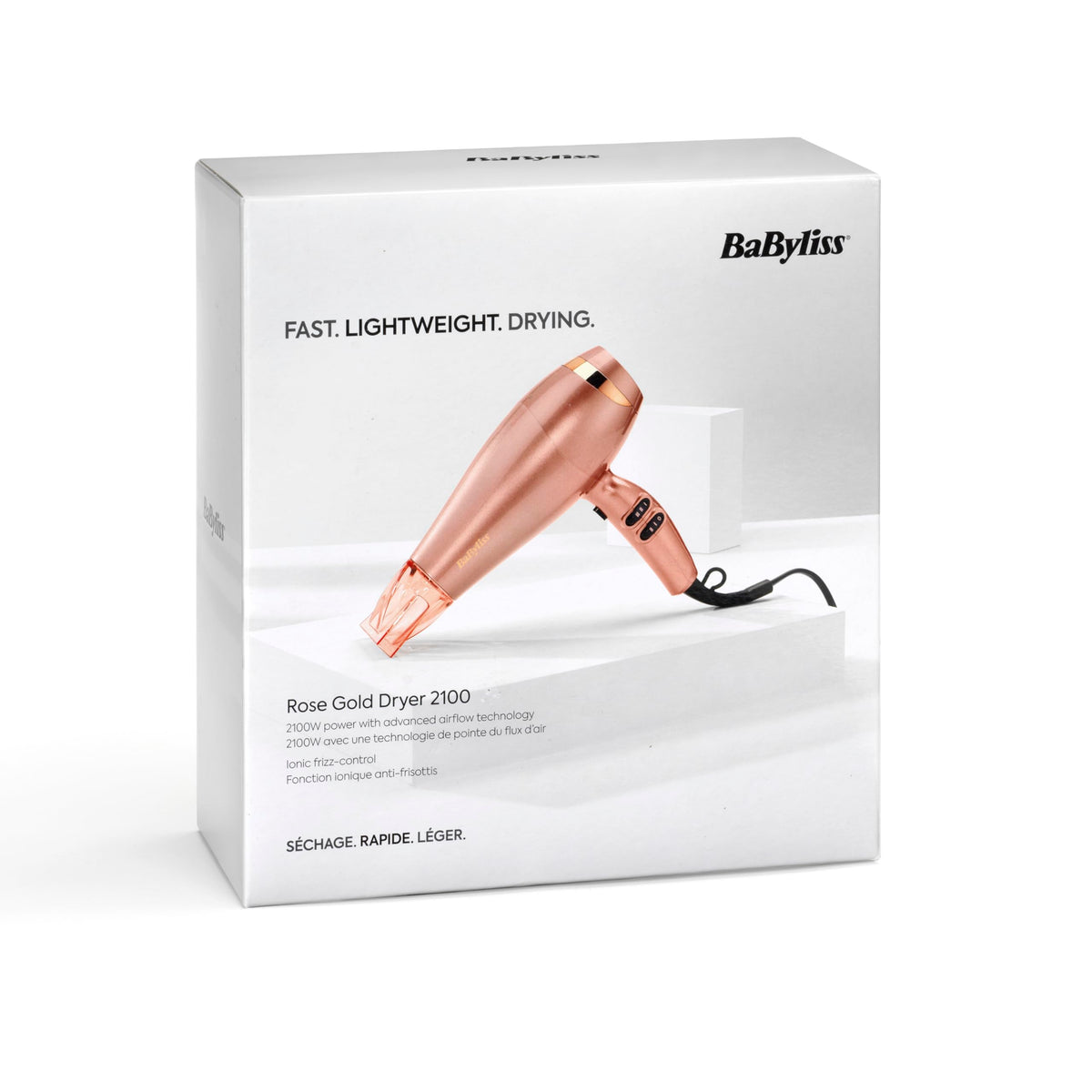 BaByliss Uscător de păr Rose Gold – 2100W Uscător profesional Ionic, uscător de călătorie ușor, uscare rapidă datorită tehnologiei ceramice, 3 niveluri de temperatură și 2 viteze, argintiu, 5336PE - 5336PSDE