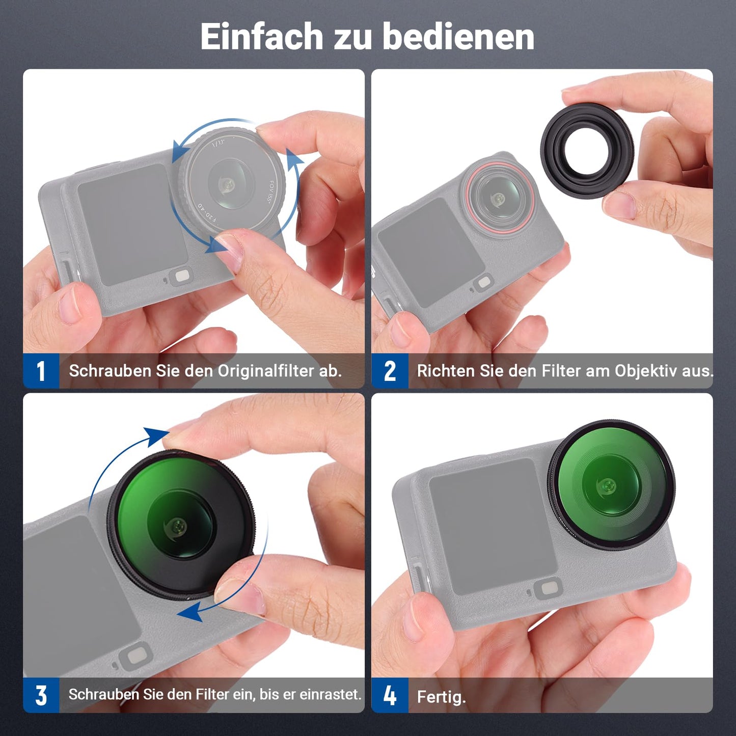 NEEWER CPL + ND filter set compatible with DJI Osmo Action 6 only, ND8/16/32/64/1000 adjustable circular polarizing filter gray filter, screw-on multi-coated action cam photo accessories, FL-B101