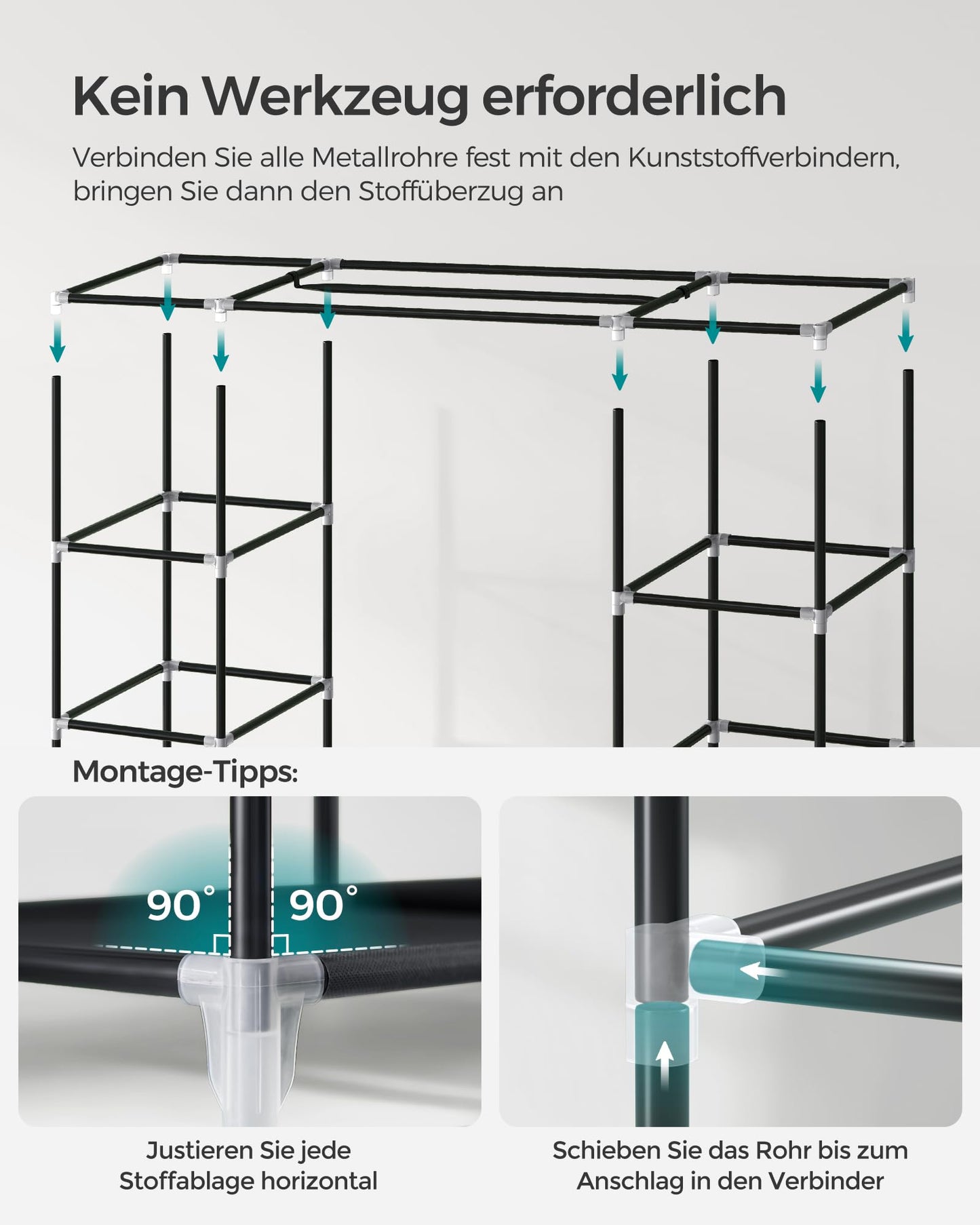 SONGMICS wardrobe, fabric cabinet, with clothes rail and shelves, fabric cover, for bedroom, dressing room, 150 x 45 x 175 cm, black LSF03H