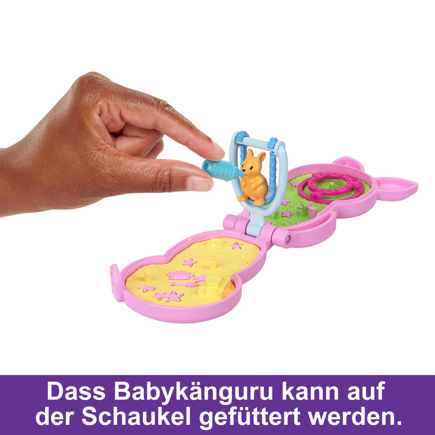 Polly Pocket Mama and Joey Kangaroo Bag - 2-in-1 Animal Nursery Playset, 2 Dolls, 7 Animals and Accessories, Includes Soft Pouch and Box, Perfect for Travel, Ages 4+, HKV50