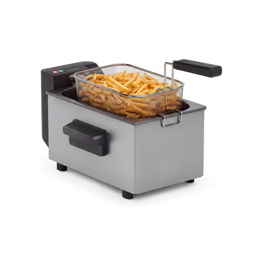 Tristar stainless steel deep fryer, 3L capacity, temperature control up to 190°C, cold zone, dishwasher-safe parts, cool-touch housing, easy to clean, FR-9326
