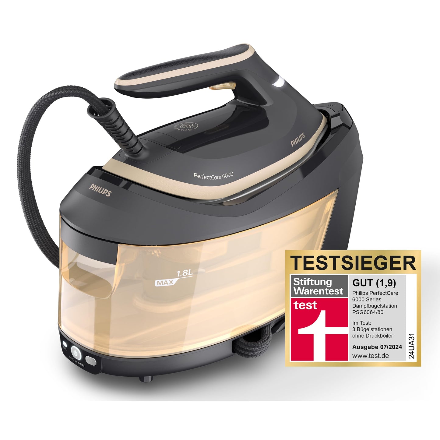 Philips PerfectCare 6000 Series Steam Iron Station, Powerful Steam, Compact Design, 1.8L Removable Water Tank, SteamGlide Advanced Soleplate (PSG6064/80)