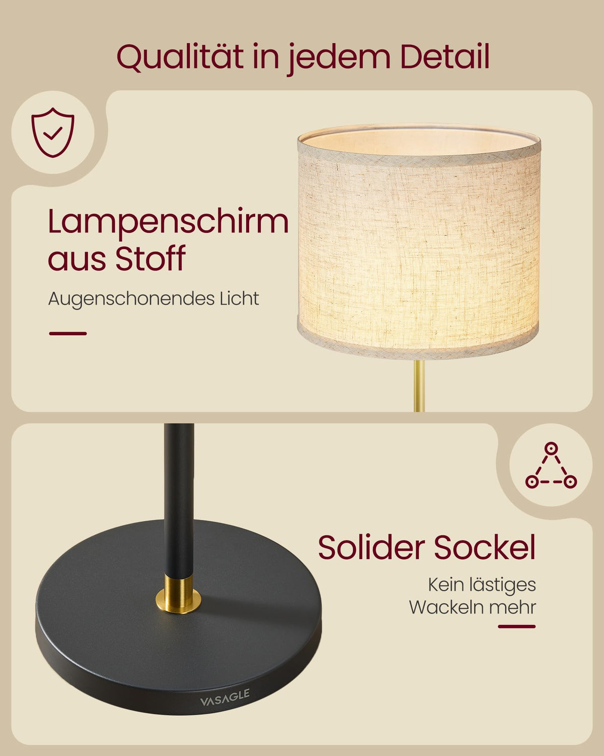 VASAGLE Floor Lamp, adjustable height, 140-170 cm tall, modern design, with foot switch, fabric lampshade, E27 socket, remote control, memory function, gold-black LFL005BD02