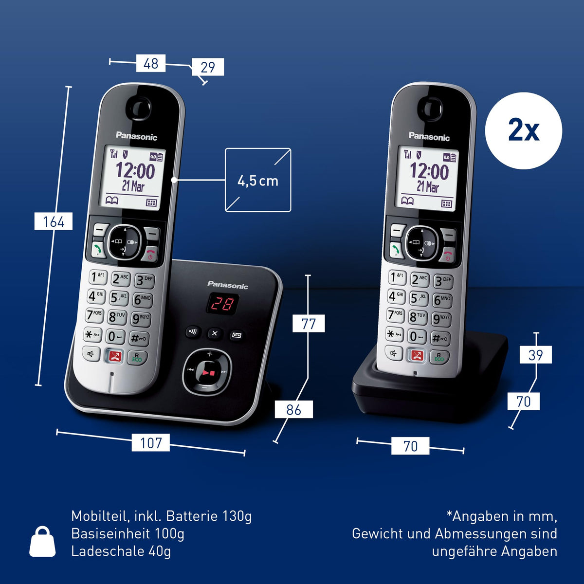 Panasonic KX-TG6863GB Cordless Phone with 3 Handsets and Answering Machine (Block up to 1,000 phone numbers, clear font size, loud receiver, full-duplex hands-free speaking) black-silver