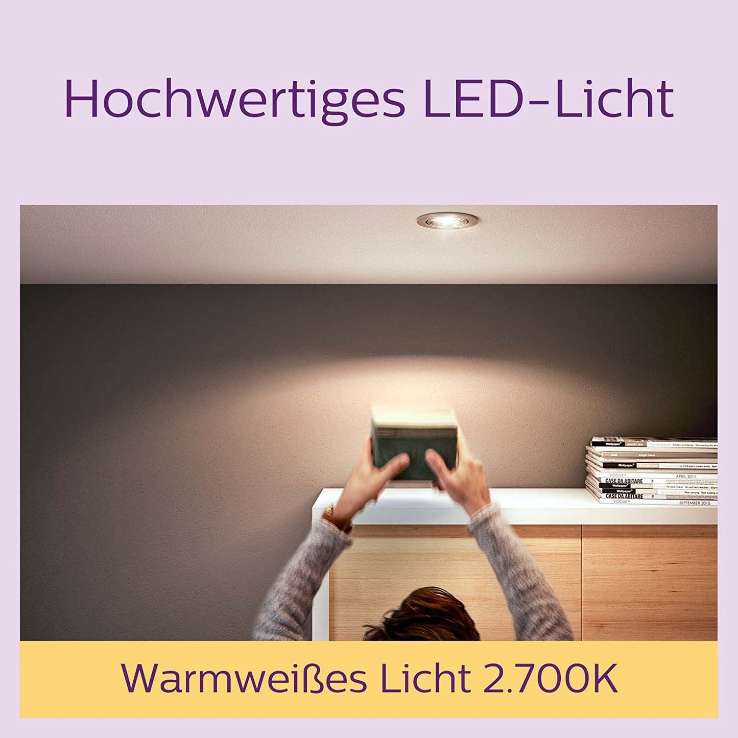 Philips LED Classic GU10 lamps pack of 6 (50 W), reflector LED spots with warm white light, energy-saving lamps with a long useful life, warm white - 929001215237