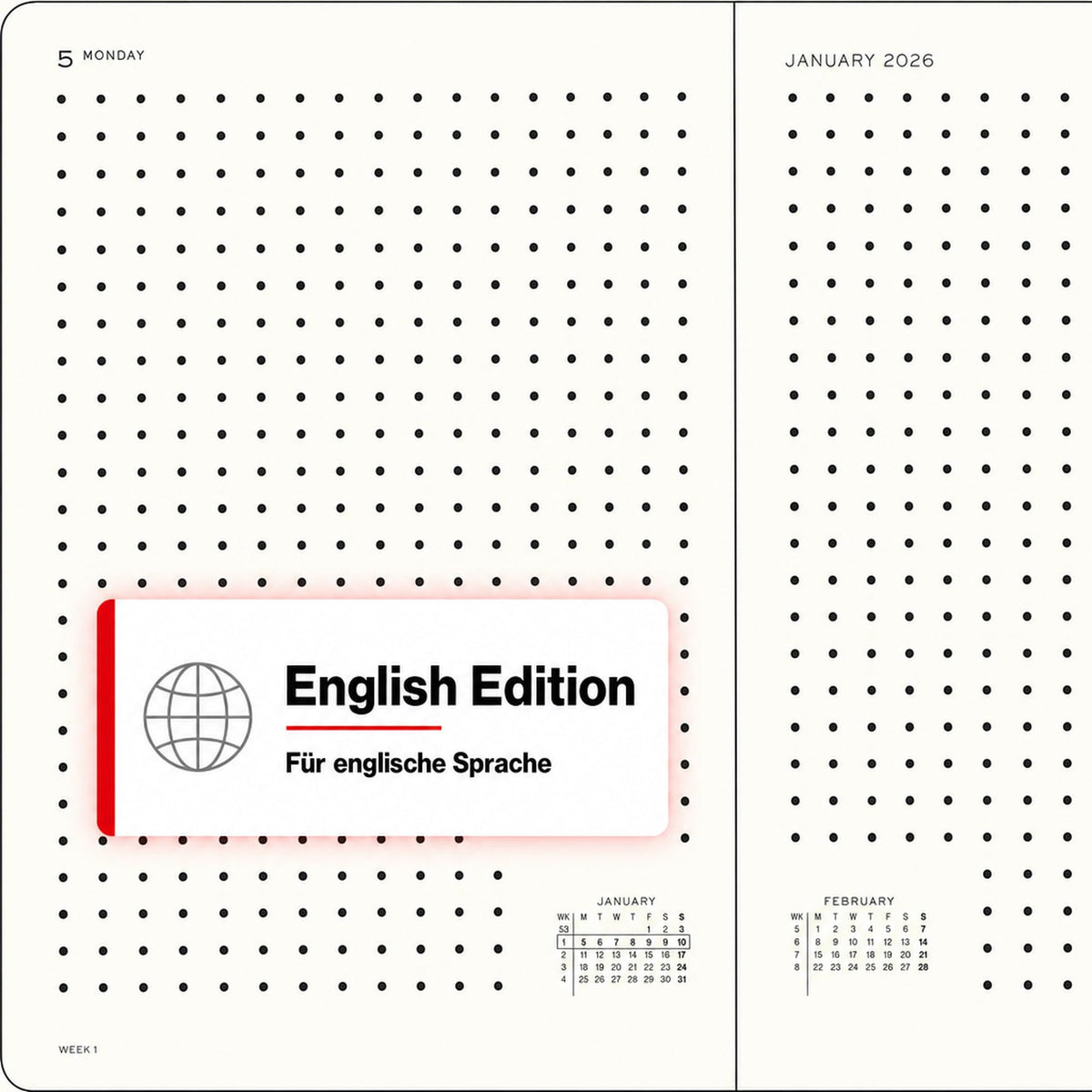 LEUCHTTURM1917 Calendar zilnic 2027 cu punct mediu (A5) - engleză, floarea soarelui, 145 x 210 mm, ianuarie-decembrie (12 luni), 1 pagină pe zi, grilă orară 7:00-22:00, copertă cartonată, hârtie de 80 g/m² - 400335