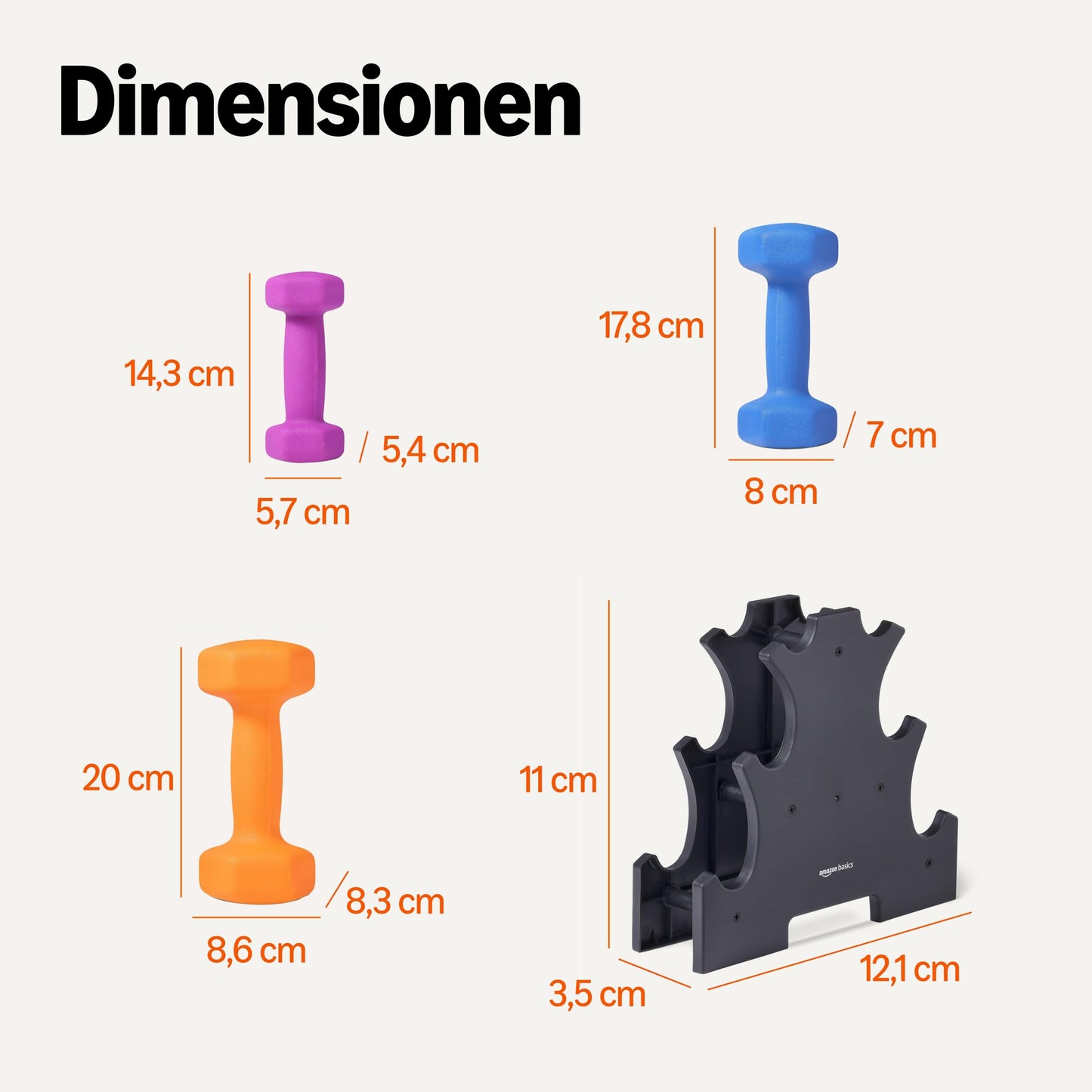 Amazon Basics Neoprene Dumbbell Weights Set with Stand, 1, 2, 3 kg Pairs - GND012
