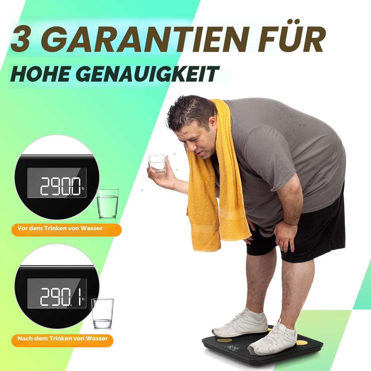 RunSTAR Cântar de grăsime corporală, cântar digital pentru persoane cu display mare, analizor pentru 13 valori esențiale ale corpului, cu sincronizare prin aplicație, Negru Aurit - FG2210-G