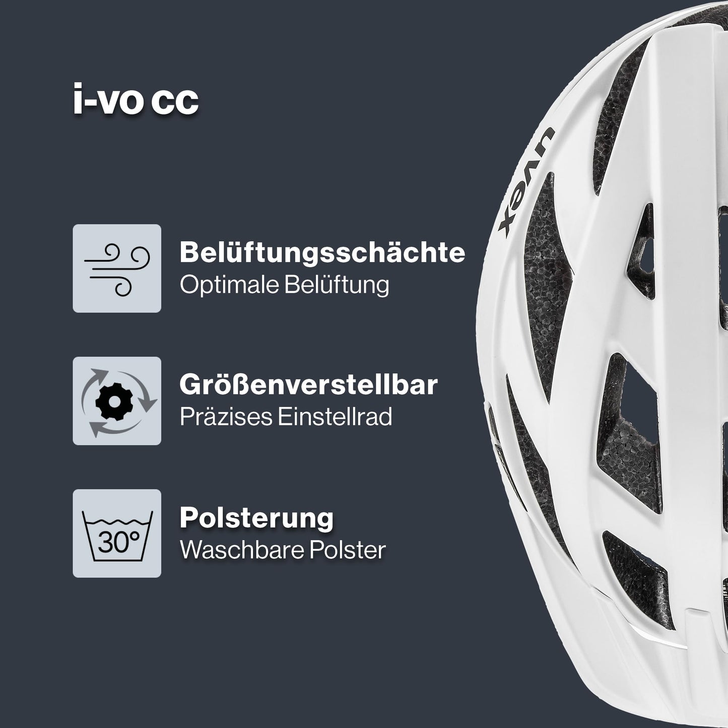 uvex i-vo cc bicycle helmet, white matt, 52-57 cm - S413423