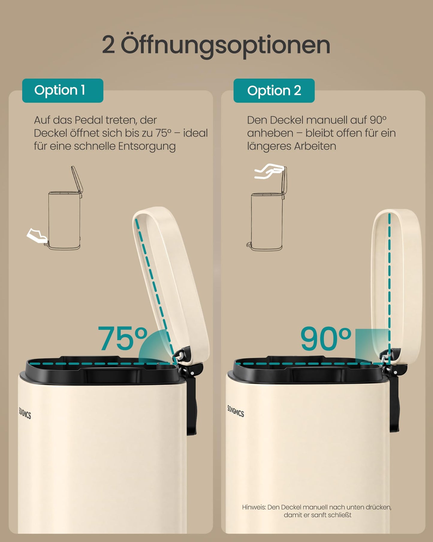 SONGMICS Trash Can, Pedal Trash Can Made of Steel, Trash Can with Lid and Inner Bucket, 12 L, 38.4 x 28.6 x 25.2 cm, Small Cosmetic Bin for Bathroom, Beige, PLUSHIC Collection LTB112LZ02