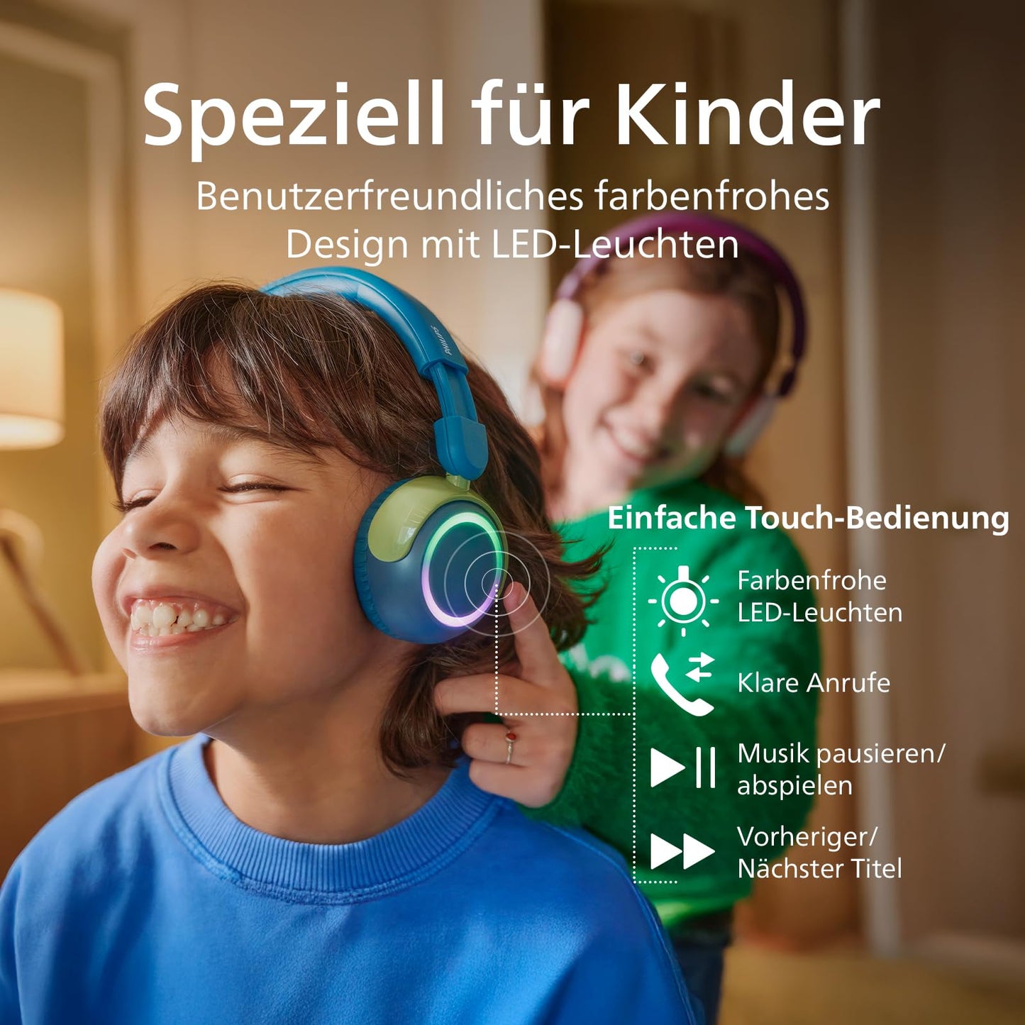 PHILIPS TAK4200CT 4200 Series Wireless Over-Ear Headphones for Kids, Volume Limited, Audio Sharing, 3.5mm and USB-C Cable Included - Crystal Teal - TAK4200CT/00