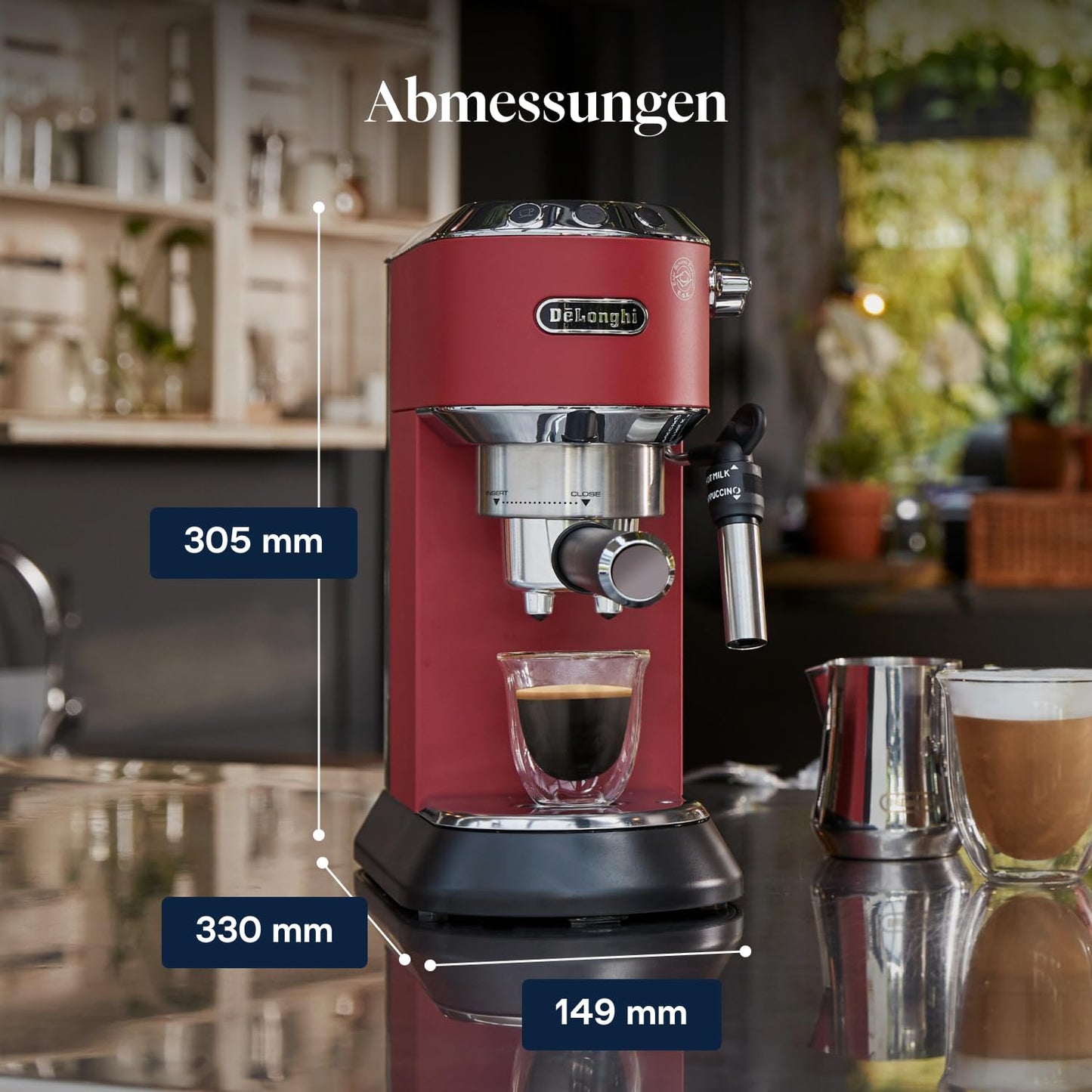 De'Longhi Dedica Style - Perfetto compact portafilter machine espresso machine with buttons, manual milk frother for espresso and cappuccino, ESE pad suitable, 15cm wide, red (EC685.R) - 0132106169