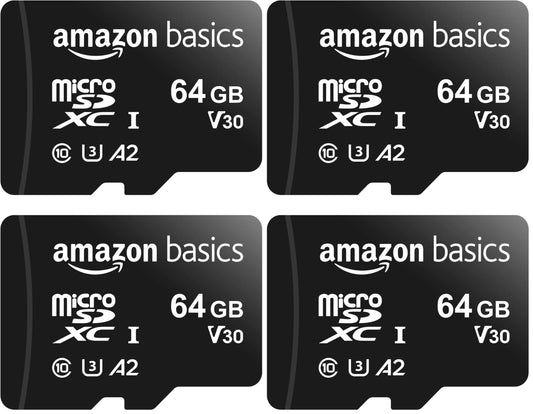 Amazon Basics microSDXC Memory Card with Adapter Full Size A2 U3 Read Speed up to 100MB/s 64GB Black (Pack of 2) (Pack of 2) - LSMICRO64GU3D