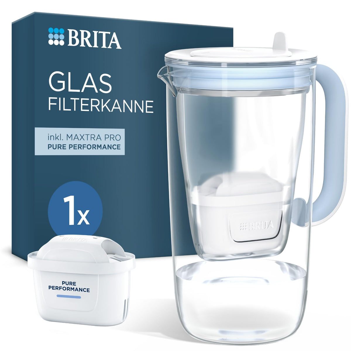 BRITA MAXTRA Glass Water Filter Jug, 1x Pure Performance Cartridge - 118006