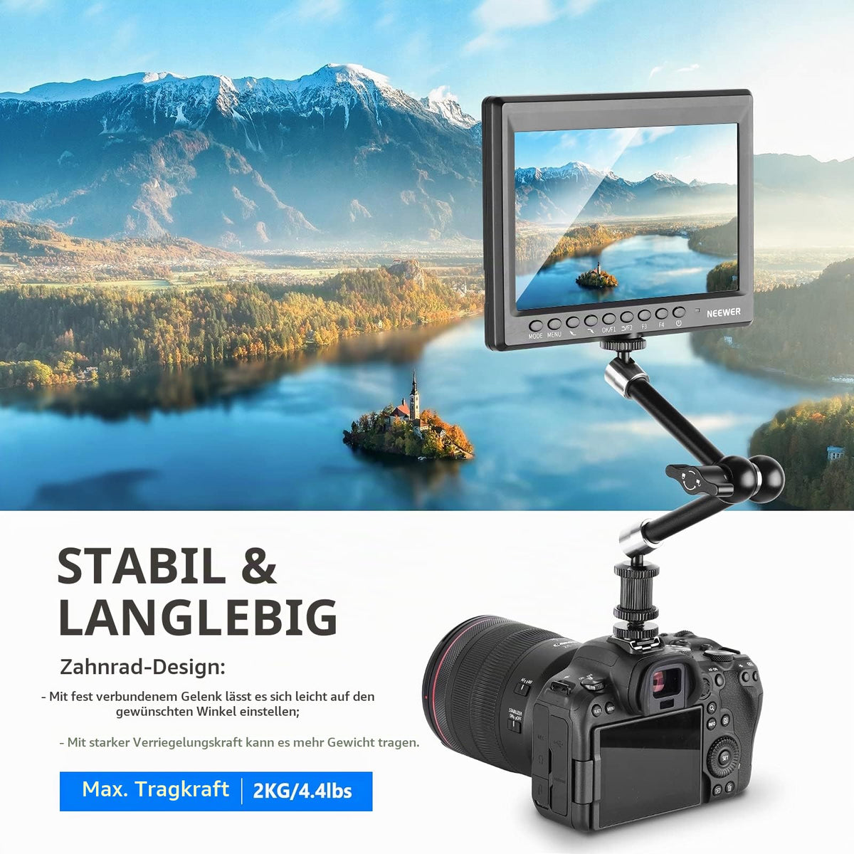 NEEWER ST20 Super Klemme und 27,9cm Verstellbarer Reibungskraft Gelenkarm, kompatibel mit SmallRig Kamera Käfig Rig, weitere Erweiterung für Monitor/LED Licht/Webcam, maximale Belastung 2kg
