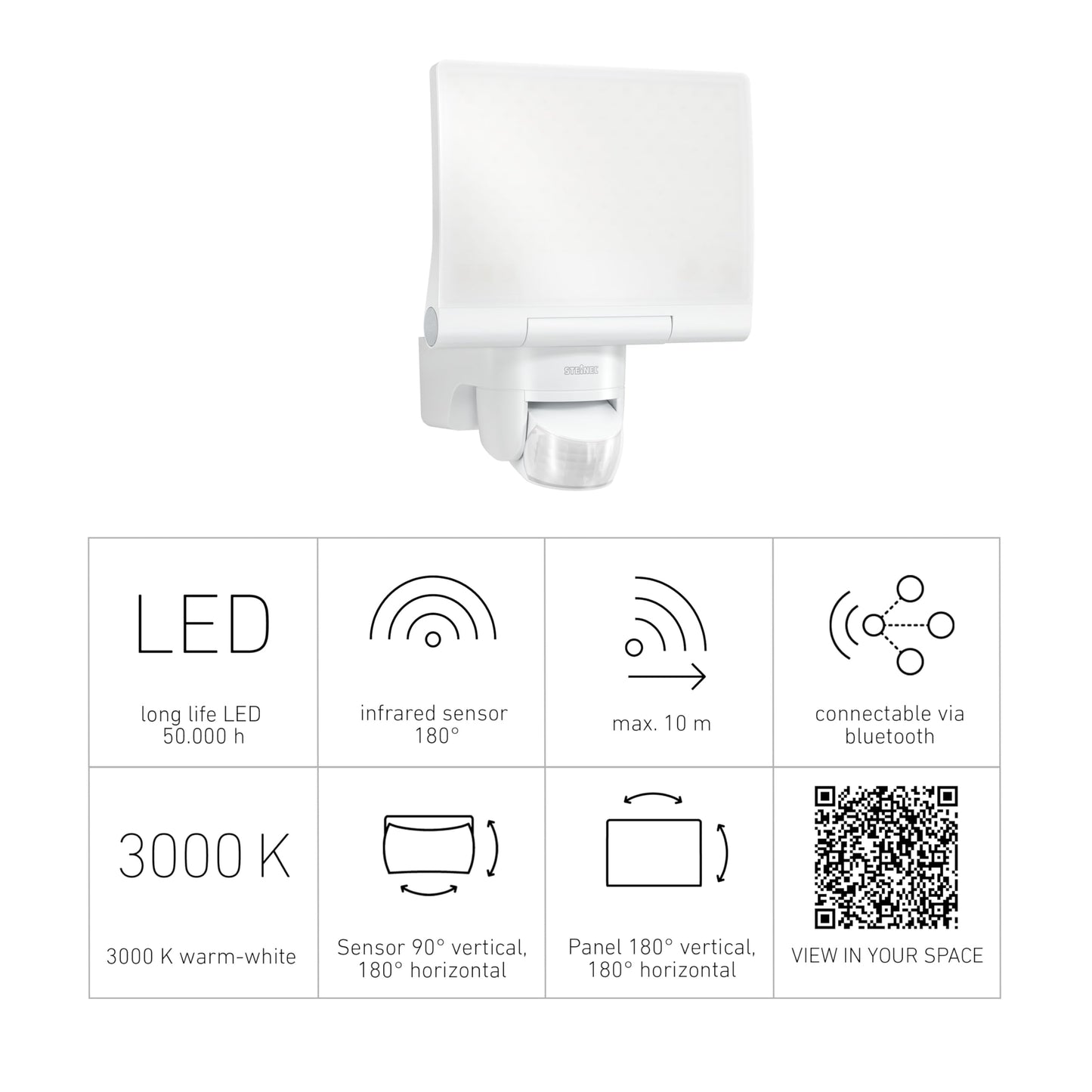 Steinel LED spotlight XLED Home 2 SC Connect, 180° motion detector, 13.8 W, smart wall spotlight, fully swiveling, 3000 K, 1550 lm, white - 065454