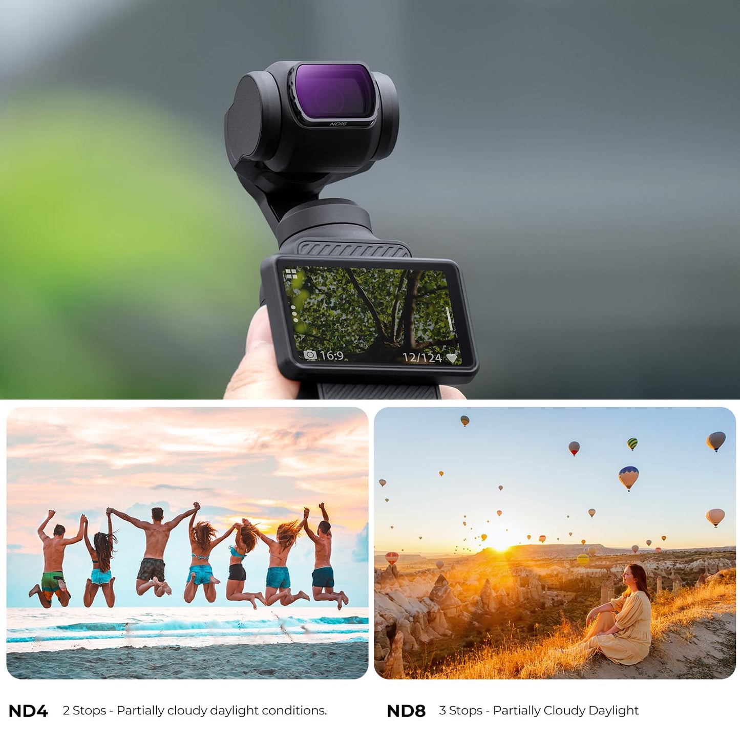 K&F CONCEPT magnetic ND filter set, compatible with DJI OSMO Pocket 4 and Pocket 3, pack of 4 ND4, ND8, ND16, ND32 filters, Osmo Pocket 4/3 accessories (aluminum frame) - SKU.2093