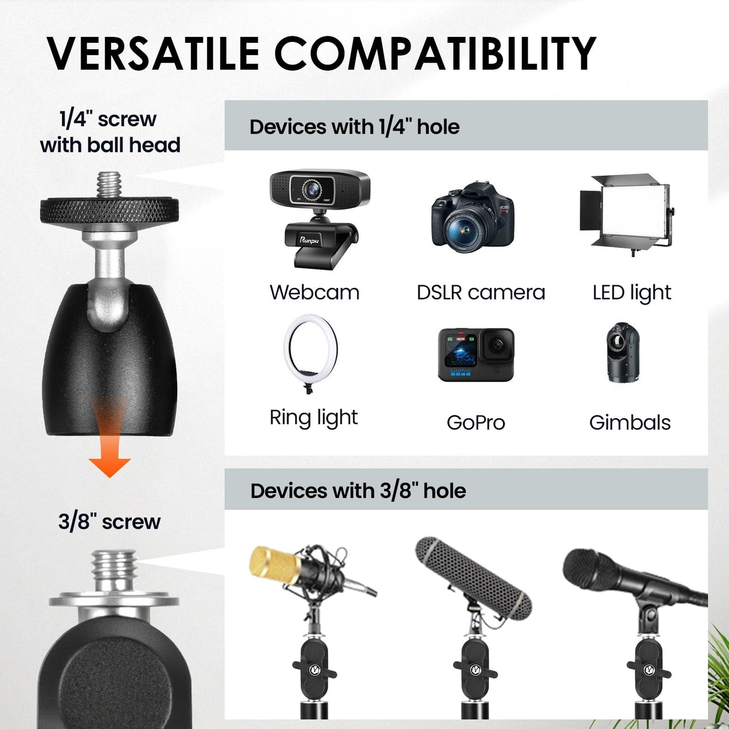 TARION Overhead Tripod Camera Table Tripod: Clamp Tripod Flexible Articulated Arm Table Mount with 1/4 Inch Screw for DSLR Cameras Ring Light Projector (L(TKA01, Improved Version)) - TKA01-L_Upgraded