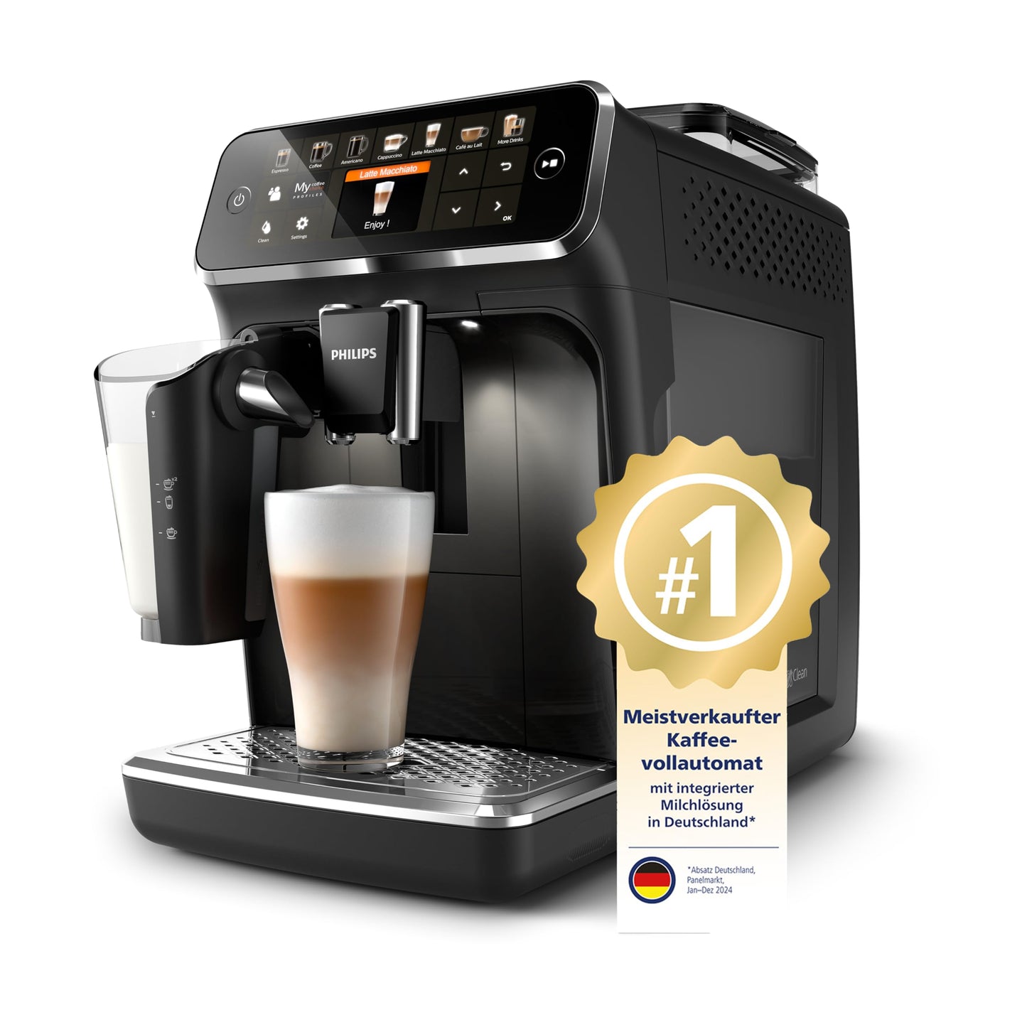 PHILIPS fully automatic coffee machine from the 5400 series - espresso machine for 12 drinks, quick-cleaning LatteGo system, intuitive TFT display, customizable coffee settings (EP5441/50)