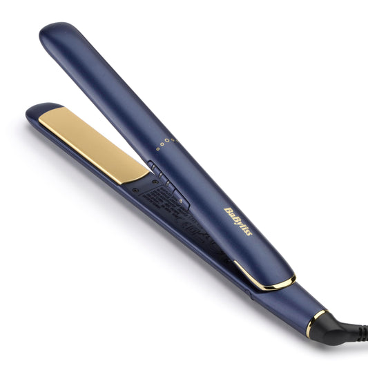 BaByliss Midnight Luxe Straightener - Titanium Ceramic Floating Plates for smooth gliding, quick heating in 30 seconds, 3 temperature settings up to 235°C, suitable for worldwide use, model 2516PE.