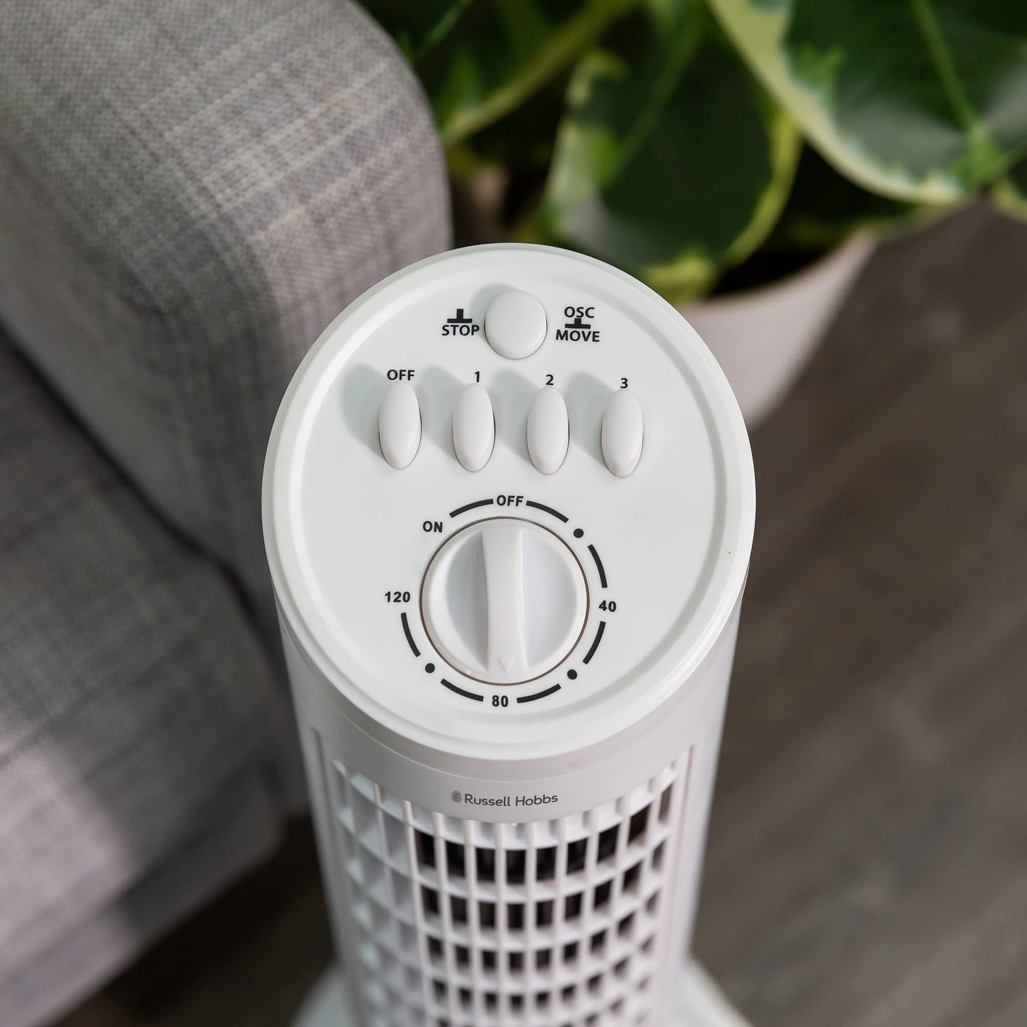 Russell Hobbs RHTF2921 Tower Fan, Lightweight, 74cm, 3 Speeds, 75° Swivel Angle, Powerful Airflow, Quiet Operation, Timer Function, Ideal for Home or Office, White - RHTF2921-EUAZ