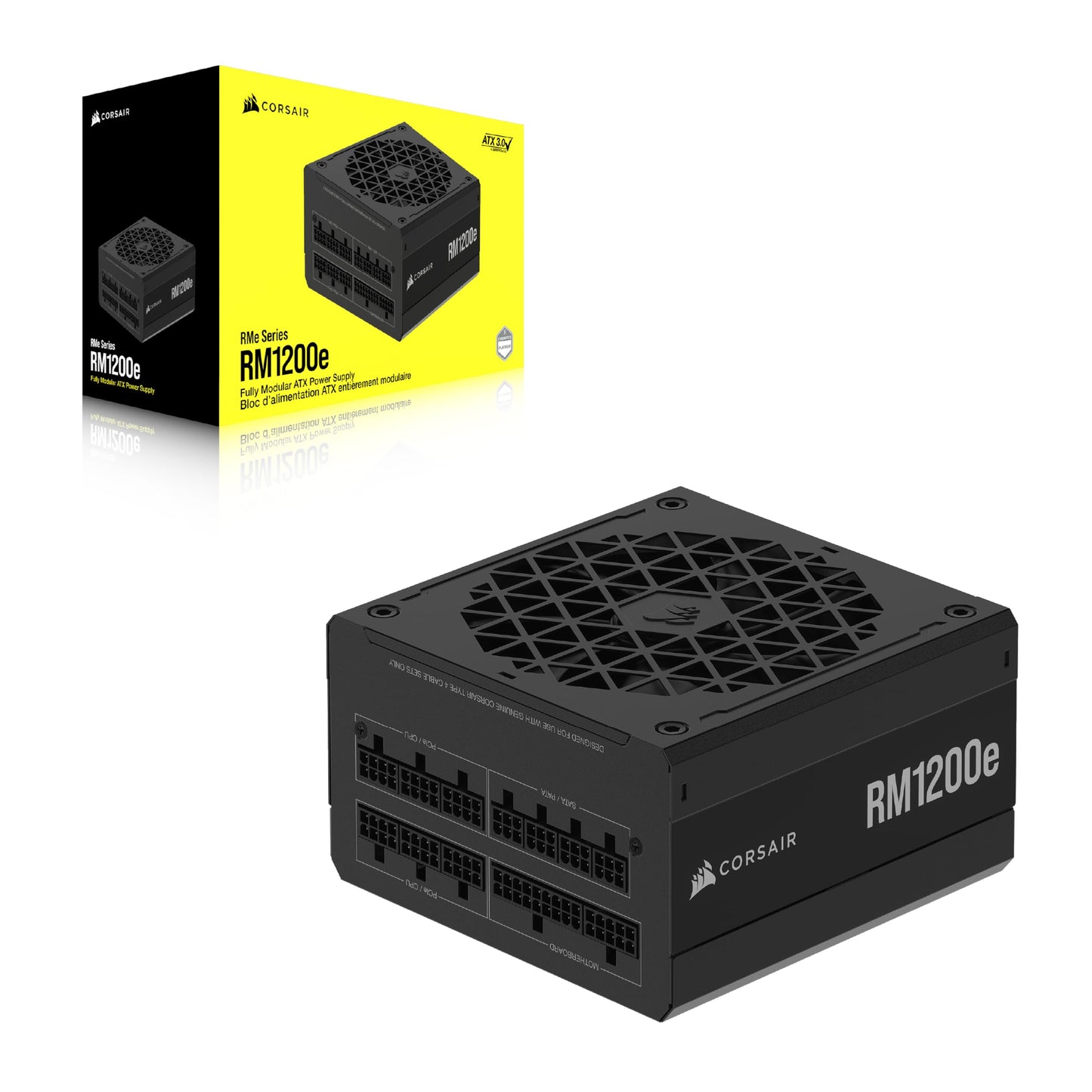 CORSAIR RM1200e (2023) Fully Modular Low Noise ATX Power Supply with 12V 2x6 Cable - ATX 3.1 & PCIe 5.1 Compliant, Cybenetics Platinum Efficiency, 105°C Capacitors, Modern Standby Mode - Black - CP-9020258-EU