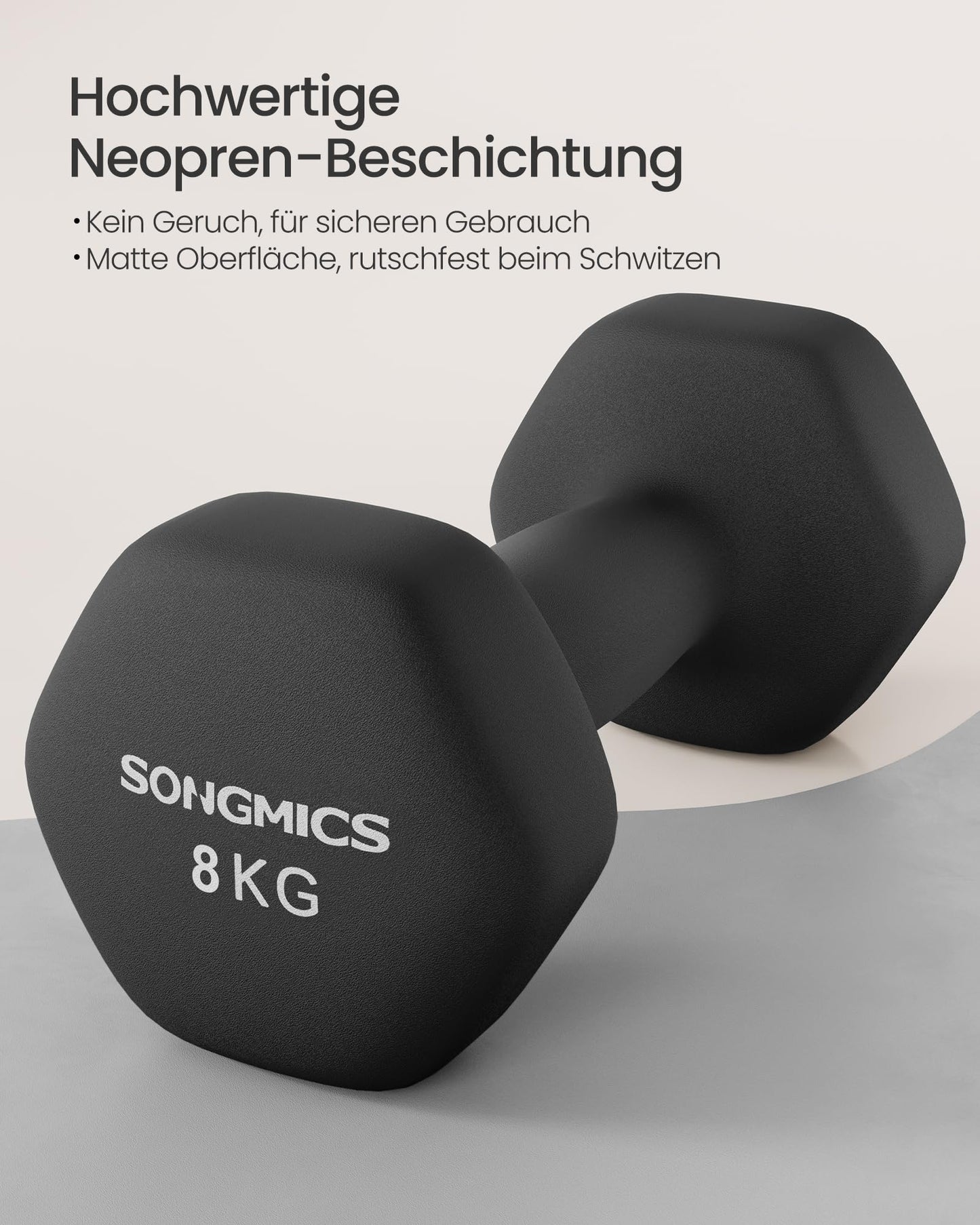 SONGMICS Dumbbells Set of 2 2 x 8kg Dumbbell Set Hexagon Neoprene Coating Strength Training Workout Fitness Training for Home Ink Black SYL180B01 - USYL908Q01