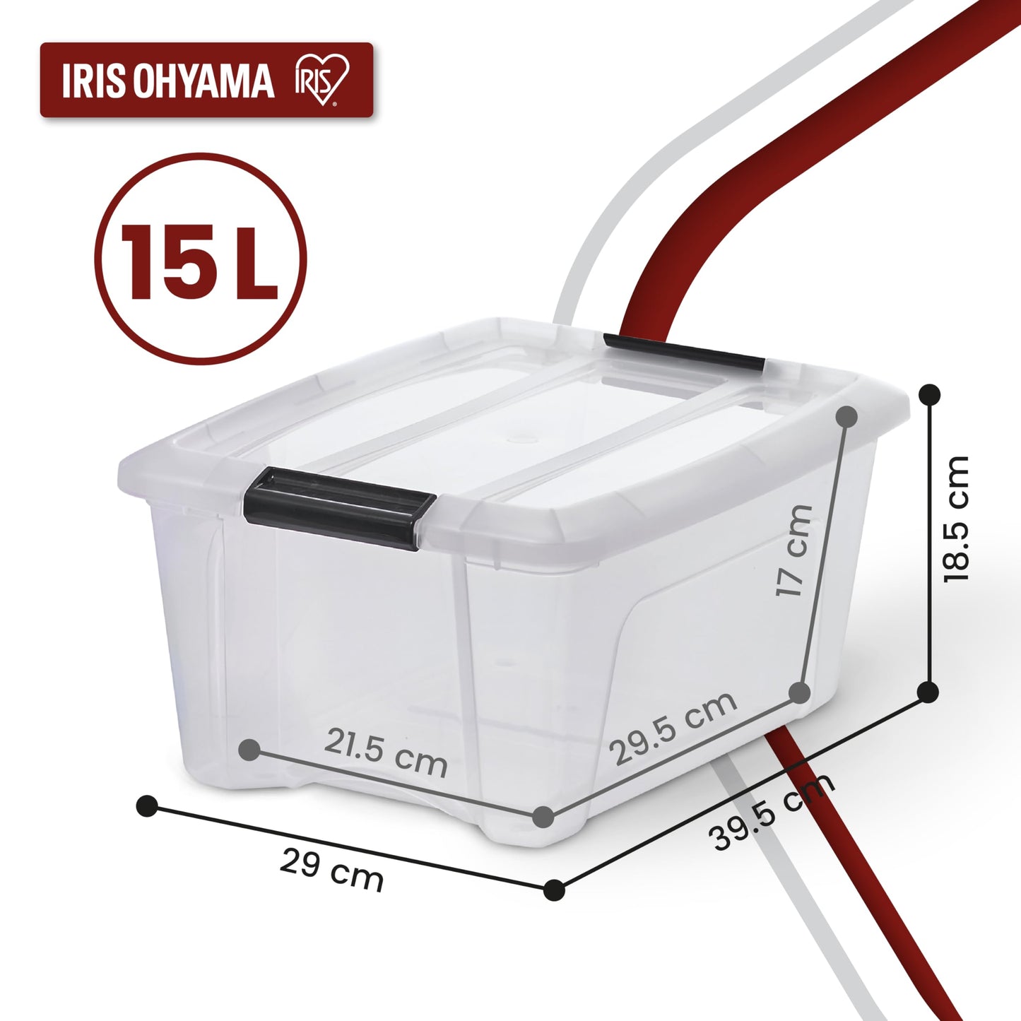 Iris Ohyama Storage Boxes with Lids, 15L, Set of 6, Transparent, Secure Closure, Stackable, Handles, Bedroom, Closet, Office, Organization, BPA Free Plastic, Organizer Boxes, NTB-15 - 104510