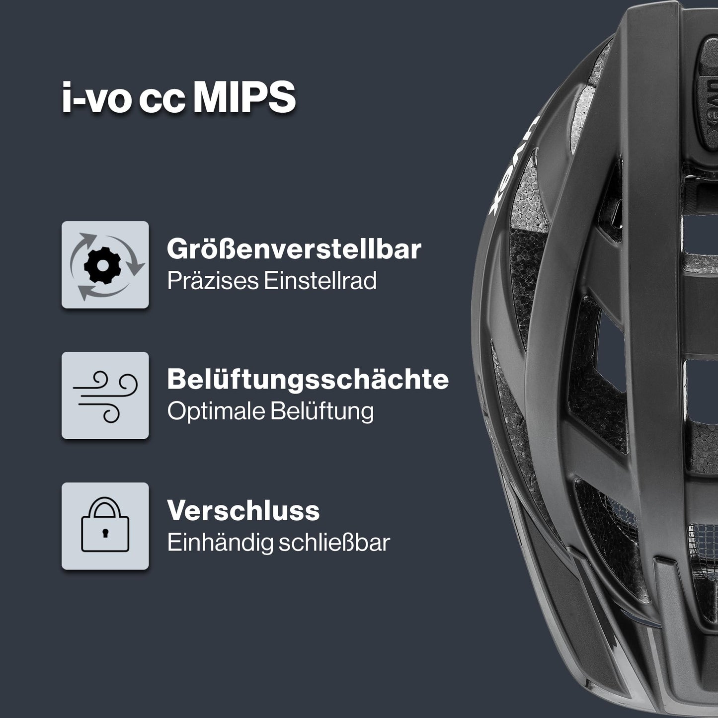 uvex i-vo cc MIPS bicycle helmet, All Black matt, 56-60 cm - S413613