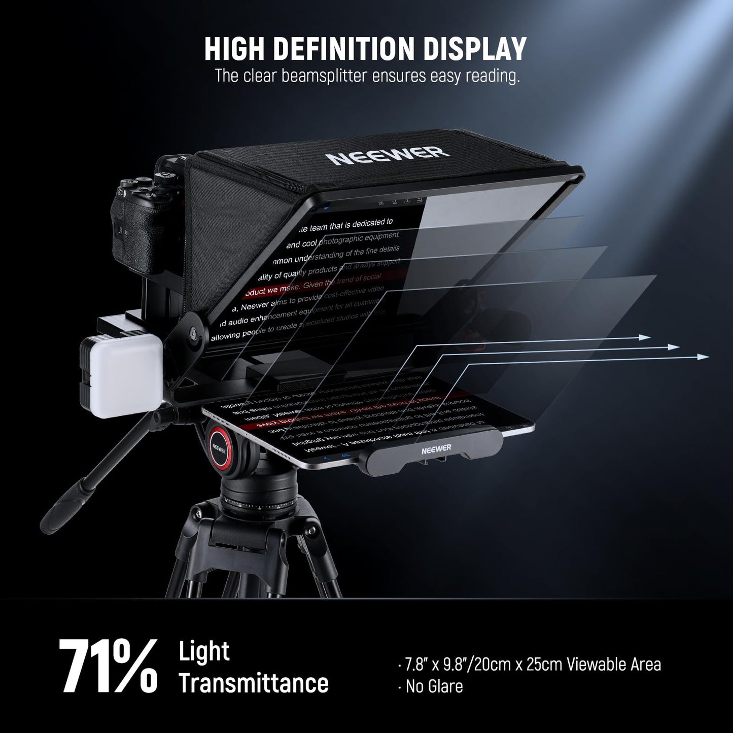 NEEWER Teleprompter X14 III with RT113 remote/app control, 45° tilt 14" beam splitter metal frame camera mount QR plate compatible with 501PL compatible with iPhone iPad DSLR no assembly