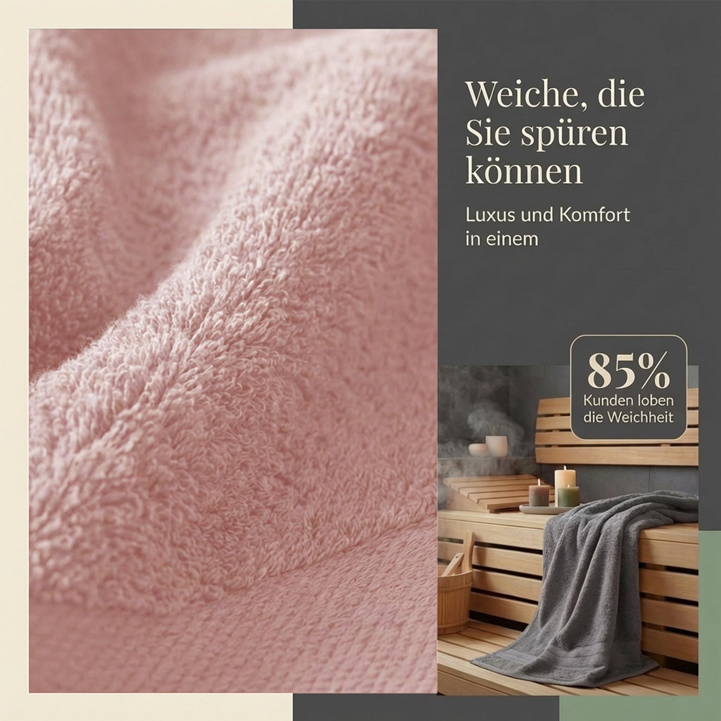 Komfortec set of 8 towels, 4 bath towels 70x140 cm & 4 hand towels 50x100 cm, 100% cotton terry cloth, fluffy and absorbent, anthracite gray/petal pink - 4er-50x100-und-4er-70x140-anthrazit-rosa