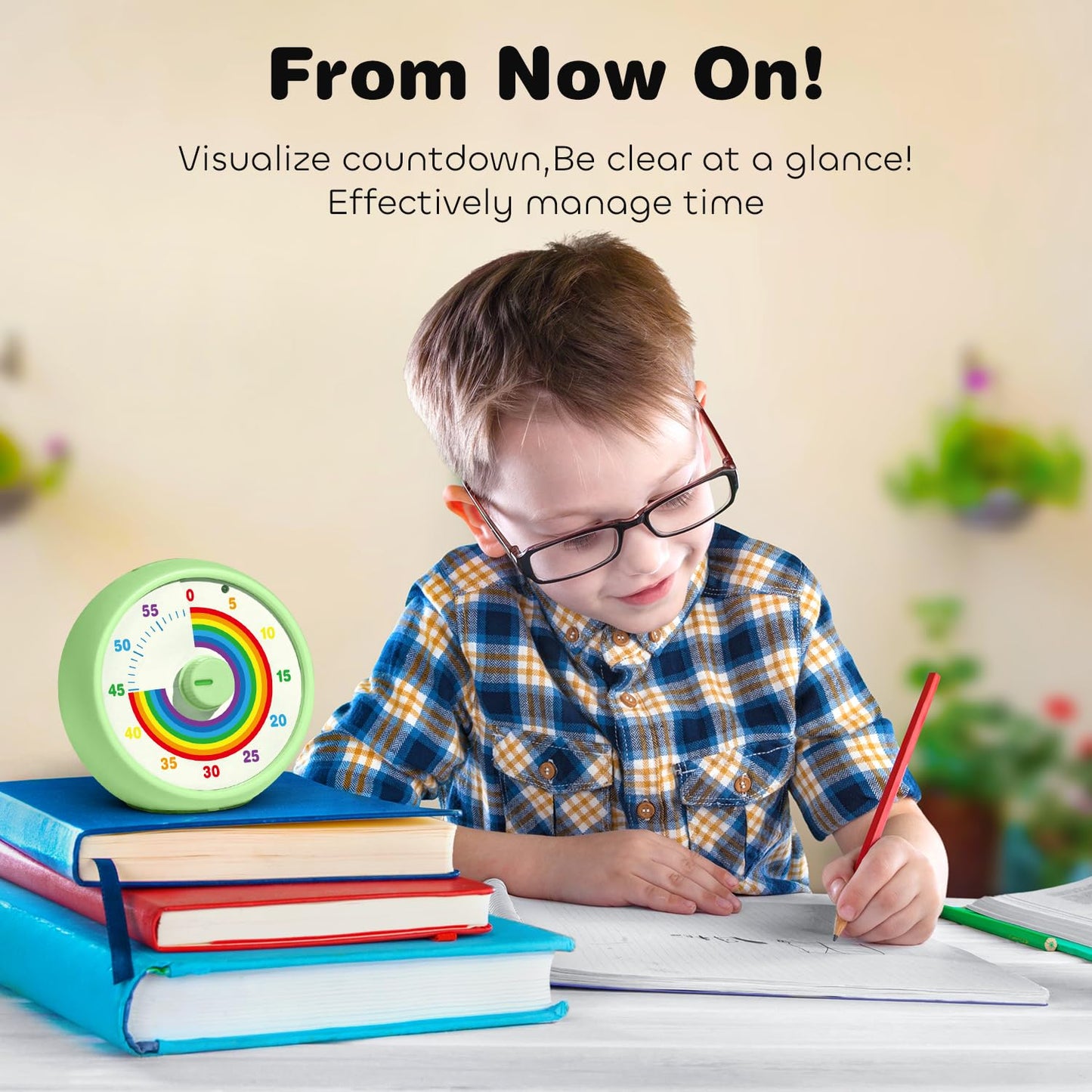 Visual Timer for Kids, 60 Minute Countdown for Classroom Office Kitchen, Desk Timer Kids Time Management Tools with Quiet Operation, Tomato Time Tool Rainbow Pattern - ML6300