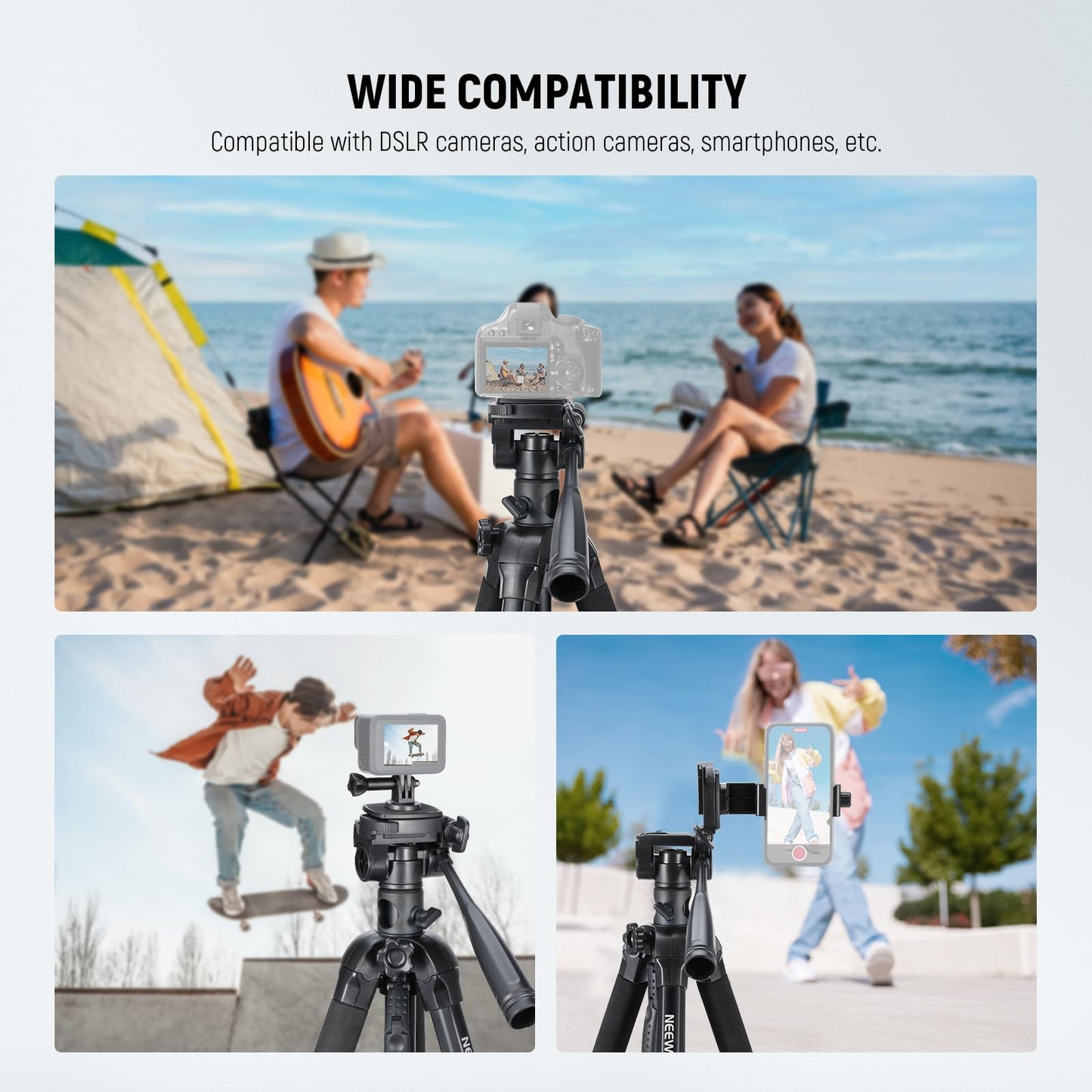 NEEWER Basic 74" Video Tripod Monopod with 3-Way Pan Tilt Head & Remote Control, Camera Holder with Central Axis, Phone Holder for DSLR, iPhone, Telescope, Max Load 17.6lb, TP05