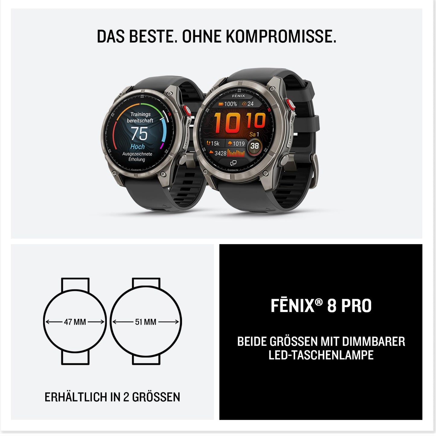 Garmin Fenix 8 Pro 51mm AMOLED - multisport smartwatch, 1.4" touch display, up to 27 days battery life, maps, 80+ sports apps, ECG, flashlight, LTE telephony & 24/7 SOS emergency call (subscription required) - 010-03199-11