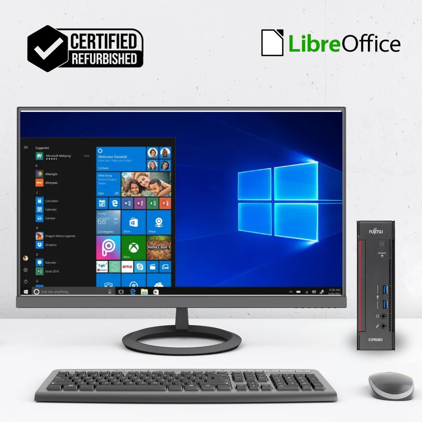 Fujitsu Q558 - Mini PC Desktop PC - Intel i5-8400T 6 Core 1.7 GHz - RAM 8 GB DDR4 SSD 256 GB, DVI + DP - Win 11 ready for use with WLAN stick (refurbished)