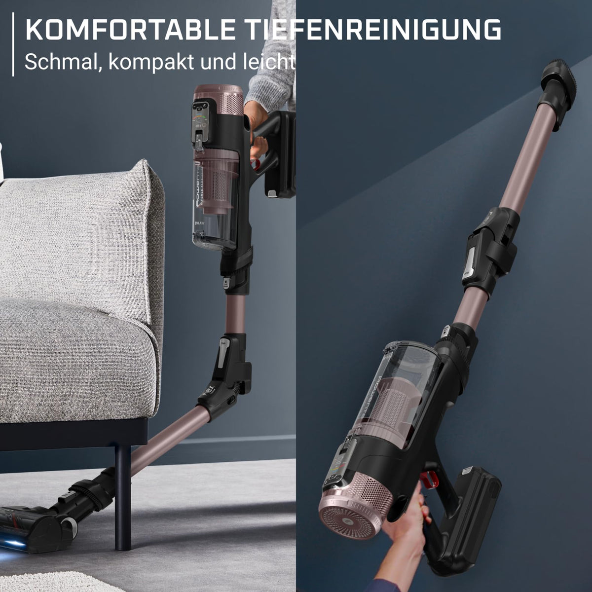 Rowenta X-Force Flex 16.60 cordless vacuum cleaner, extreme suction power, 315 Air Watt, optimal results on all floors, LED lighting, 2 hours runtime, flex joint, including accessories, RH9CD9E0