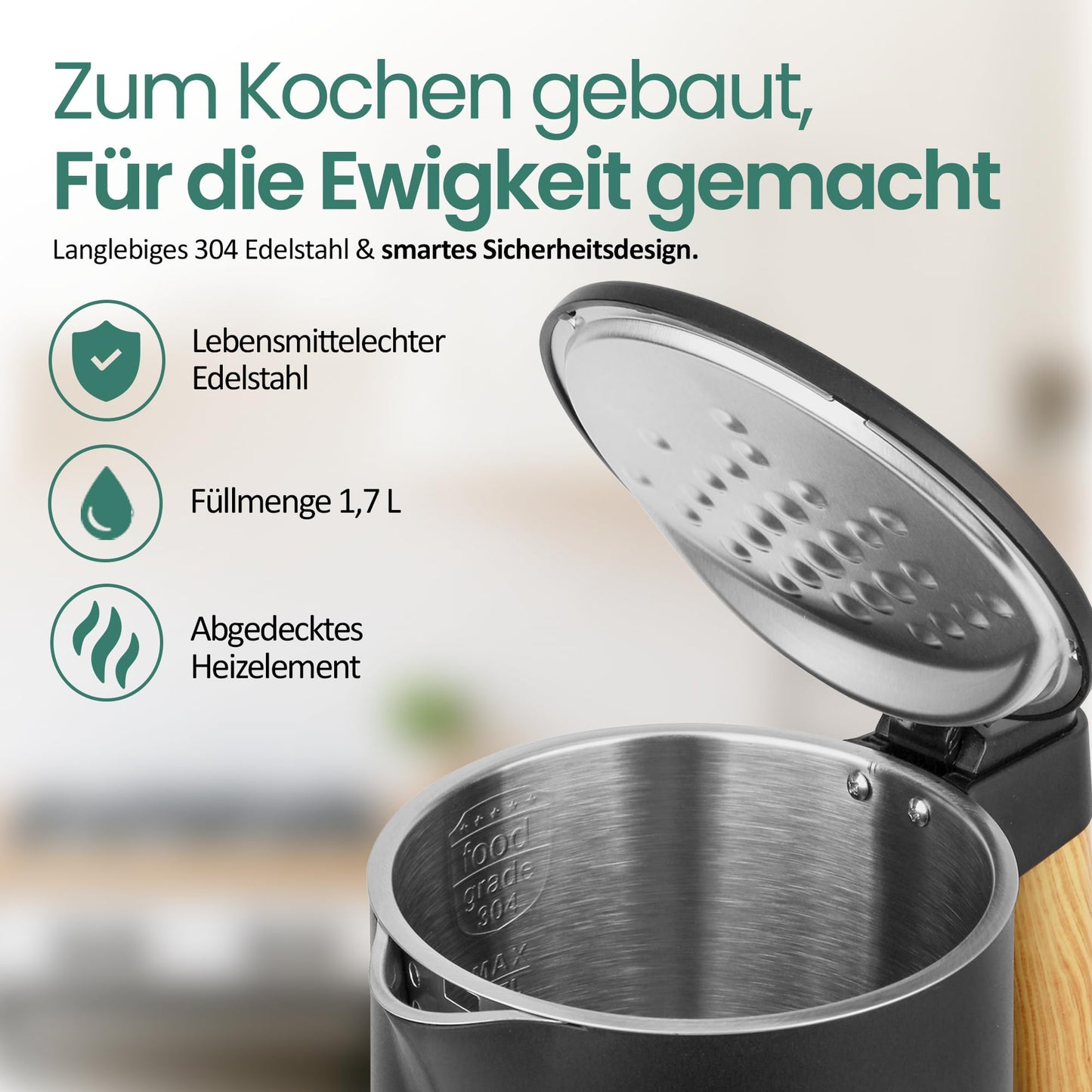 EMERIO kettle stainless steel 1.7L - insulated double wall - temperature selection 40-100°C in 5°C steps - digital display with tea & keep warm function - 2200W - auto-off | WK‑132230 - WK-132230