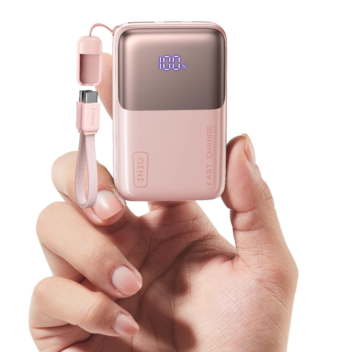 INIU Mini Power Bank, 45W 10000mAh Power Bank Small But Strong (USB C In & Out), Quick Charge Function PD3.0 External Mobile Phone Batteries, Compatible with iPhone 17 16 15 Pro Max Mini Samsung S24, Soft Pink - P50