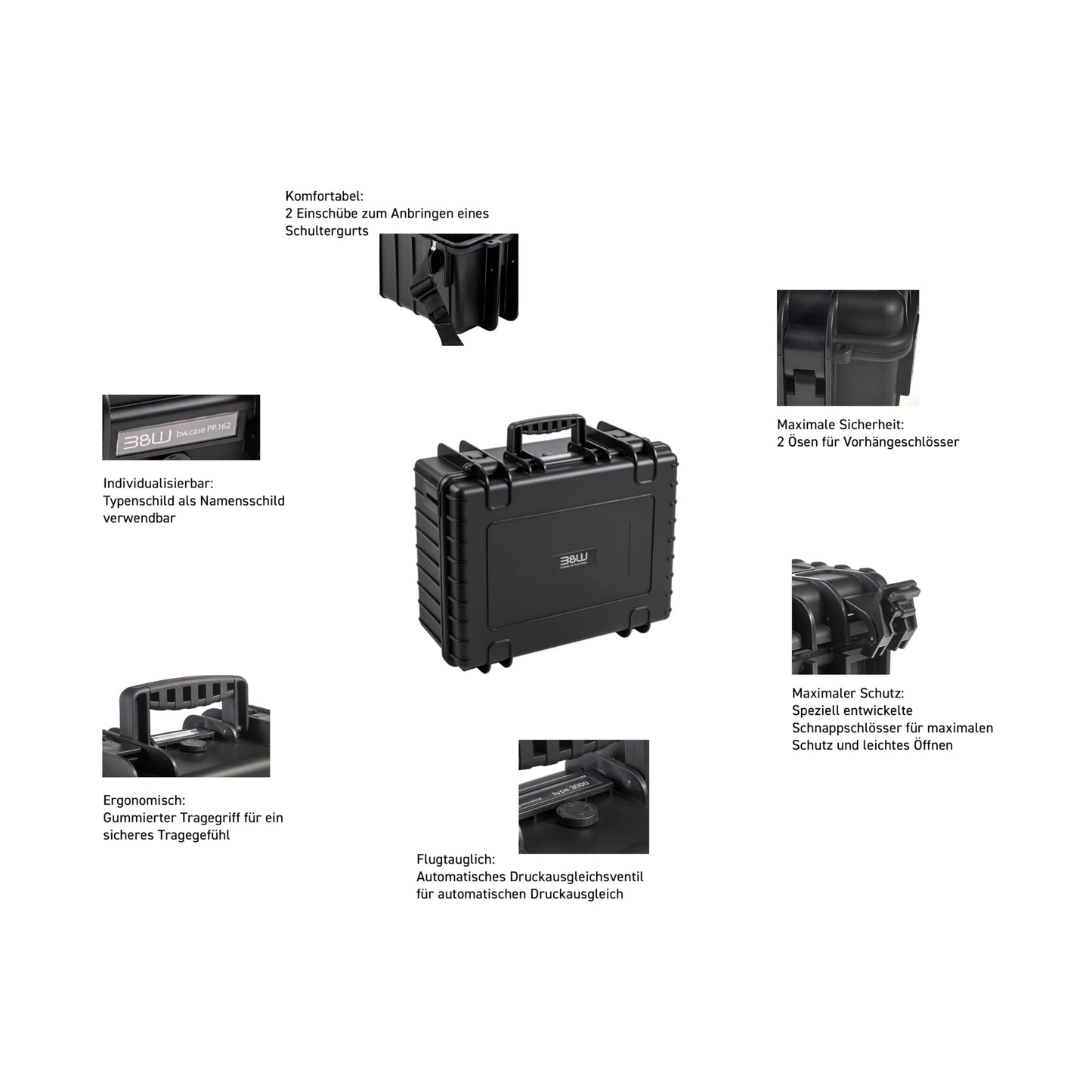 B&W International multi-purpose case Outdoor 6000 (PP.326) black - with cube foam - waterproof (IP67), dustproof, impact-resistant, extremely robust - 6000/B/SI