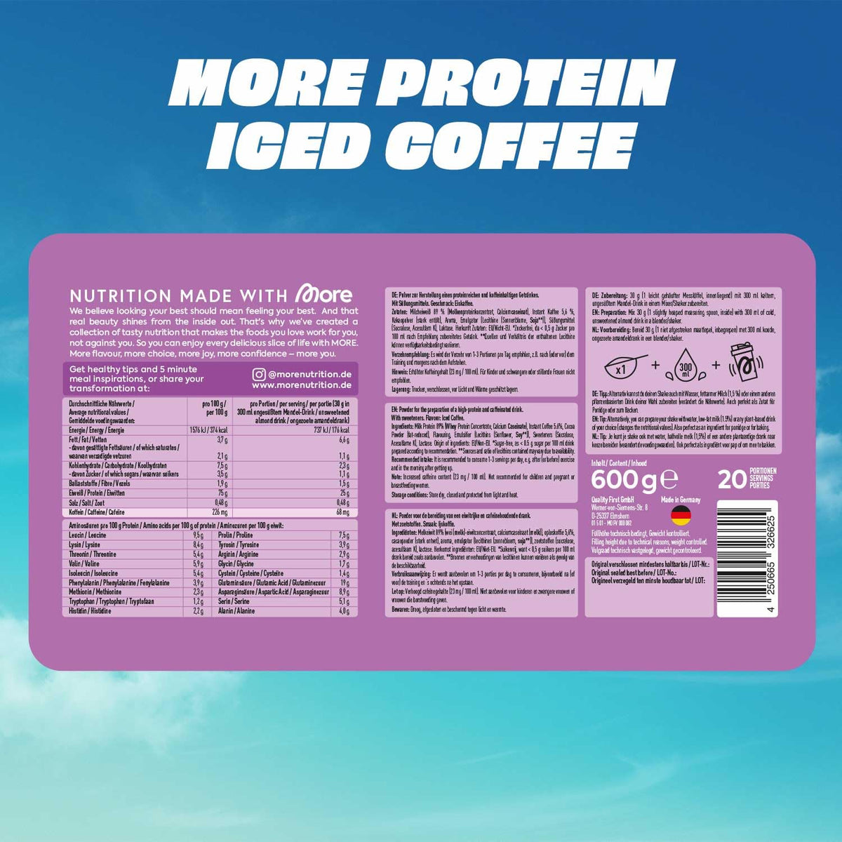 MORE Protein Milkshake, Iced Coffee, 600 g - XMO10053