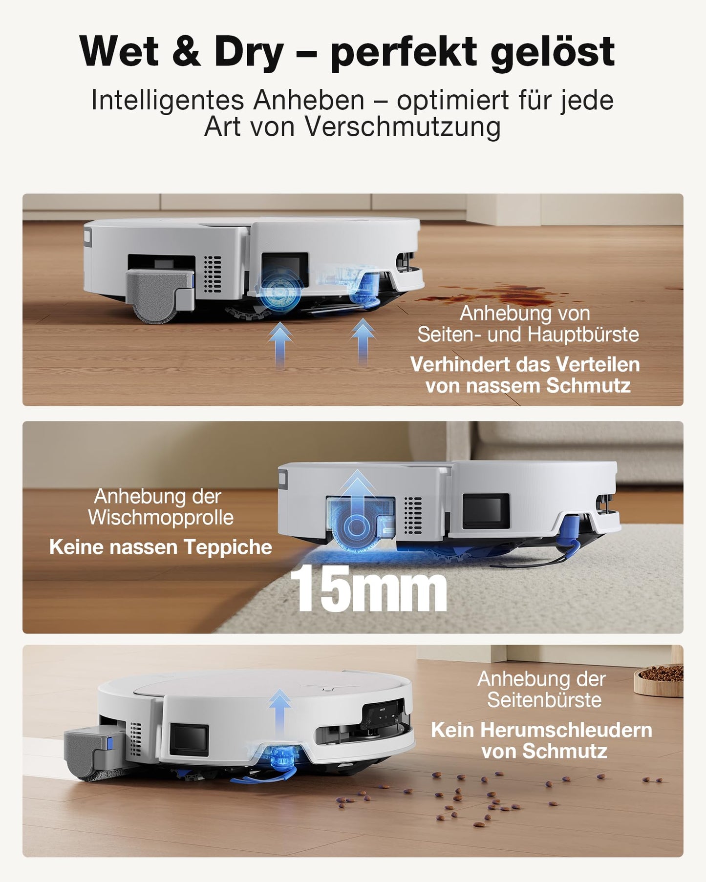 ECOVACS DEEBOT T90 PRO Omni robot vacuum cleaner with mopping function, robot vacuum cleaner 30,000 Pa, quick charging with PowerBoost, OZMO Roller 3.0 with TruEdge, automatic dosing of the cleaning solution, white