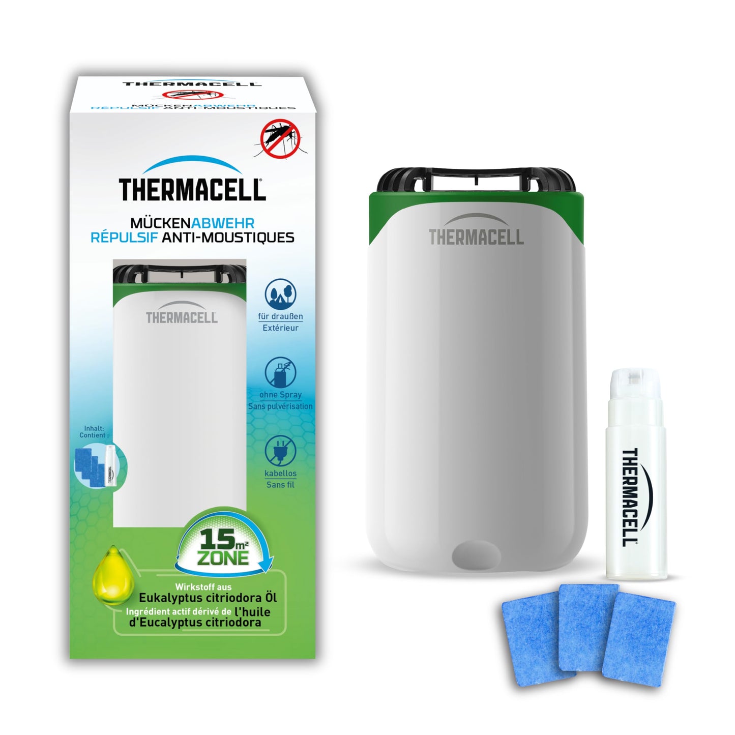 Thermacell mosquito repellent Protect, innovative and decorative mosquito repellent standing device in a modern design, for garden, terrace and camping, white-green, 1 piece - 86601876