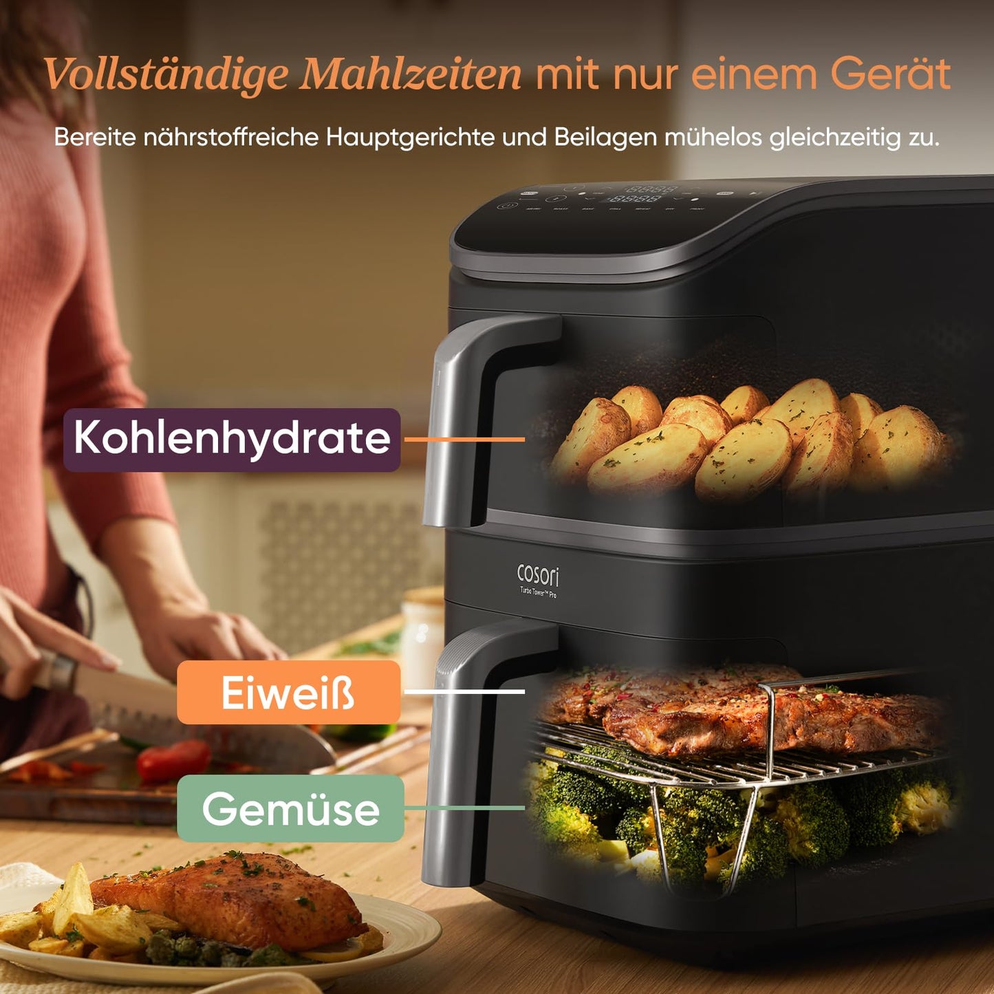 COSORI Airfryer | Turbo Tower Pro | DualBlaze technology | Ceramic coating without PFAS | 2630W | 10.8L | Automatic airflow regulation | Silver gray | DC112 - CAF-DC112-ADE