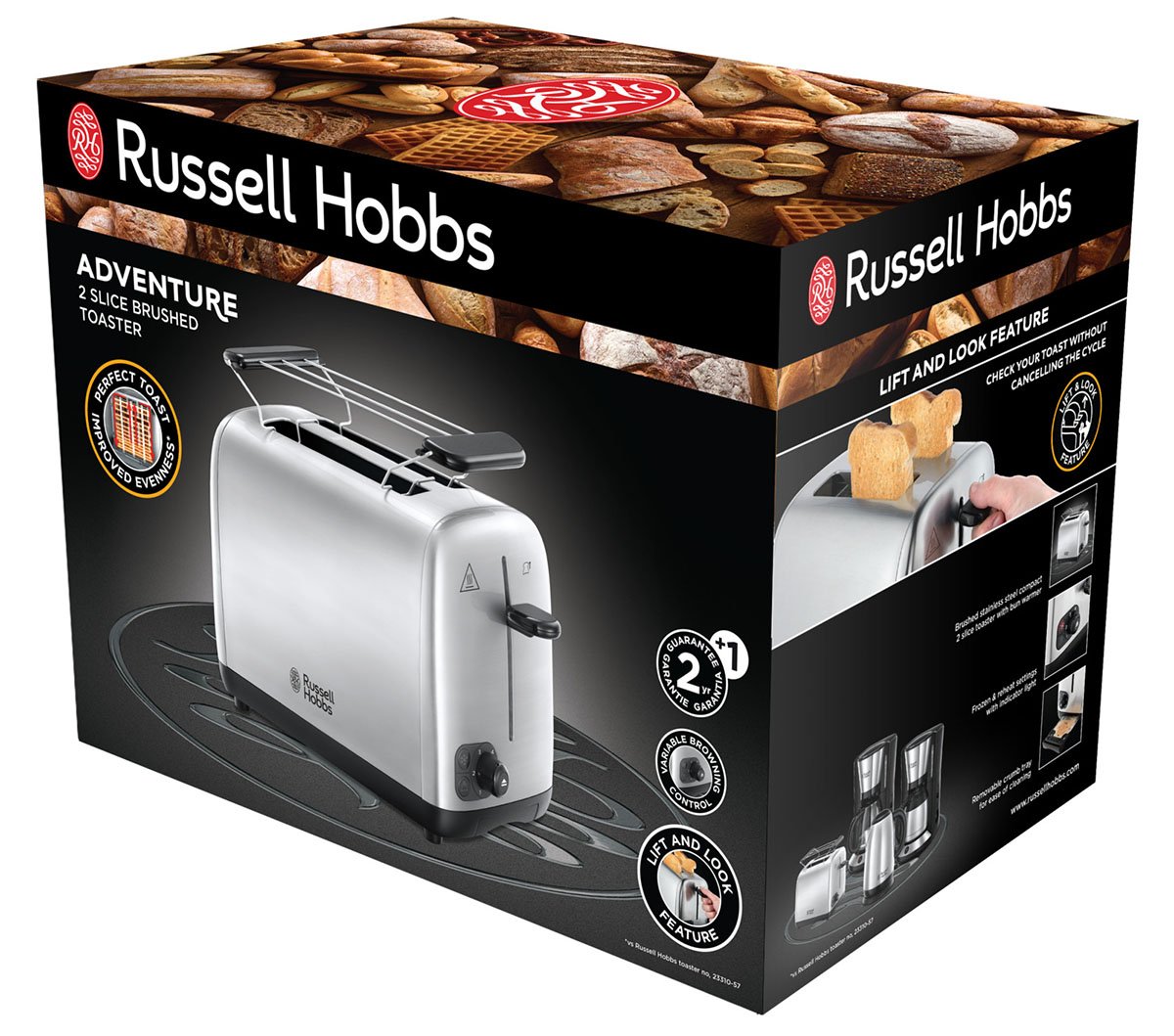 Russell Hobbs Toaster Adventure, Stainless Steel, 2-Slice, 850 Watt, 24080-56