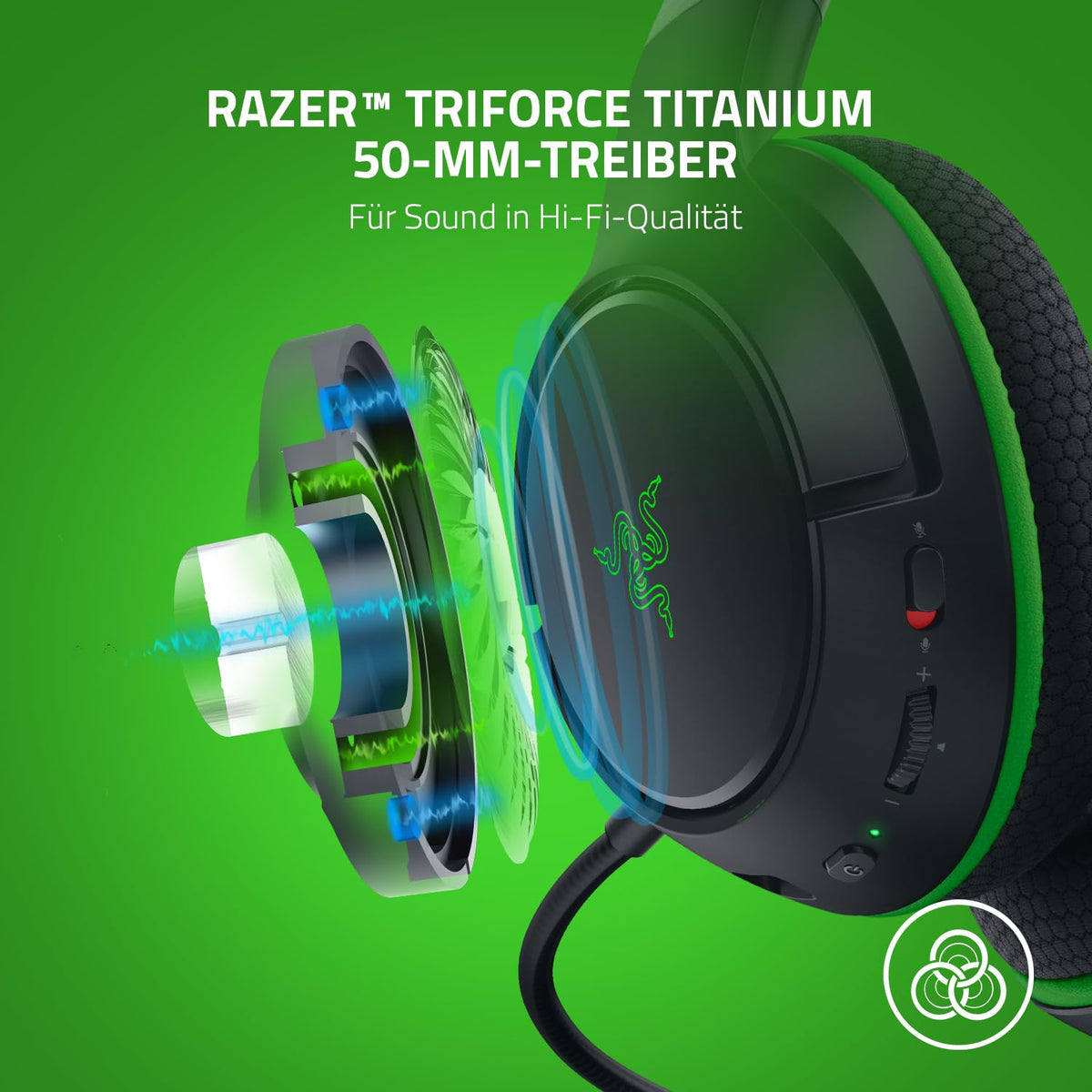 Razer Kaira - Căști de gaming fără fir pentru Xbox Series X/S + Xbox One + PC (Headset wireless, driver de 50 mm, microfon cardioid, Xbox Wireless) Negru-Verde