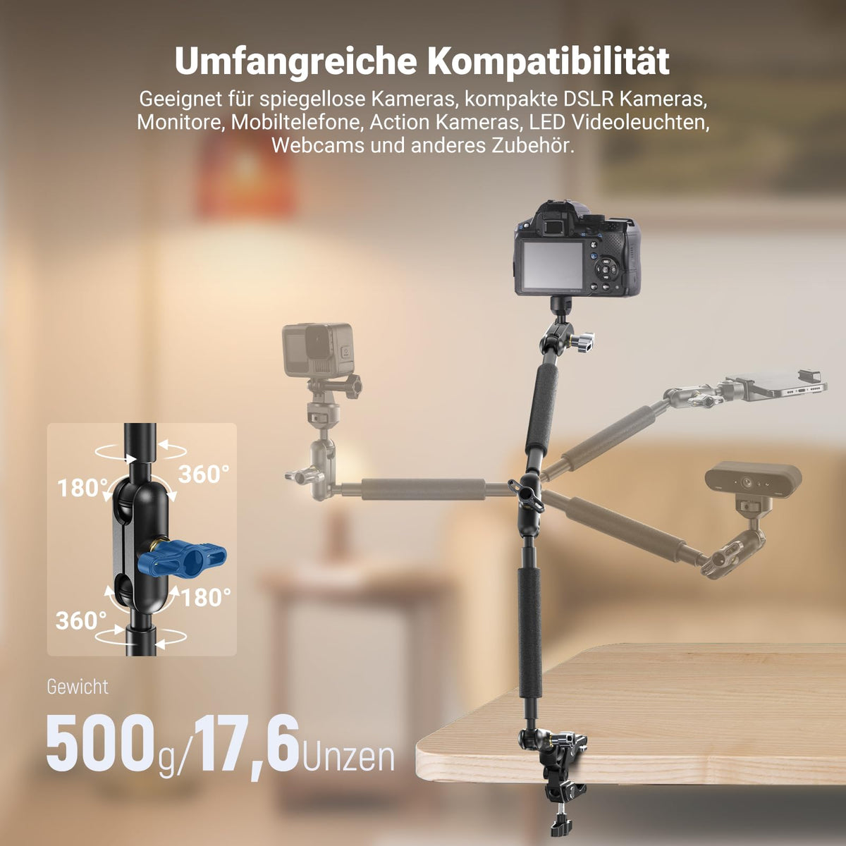 NEEWER 22" Magic Arm with Table C Clamp, Overhead Camera Mount, UA057