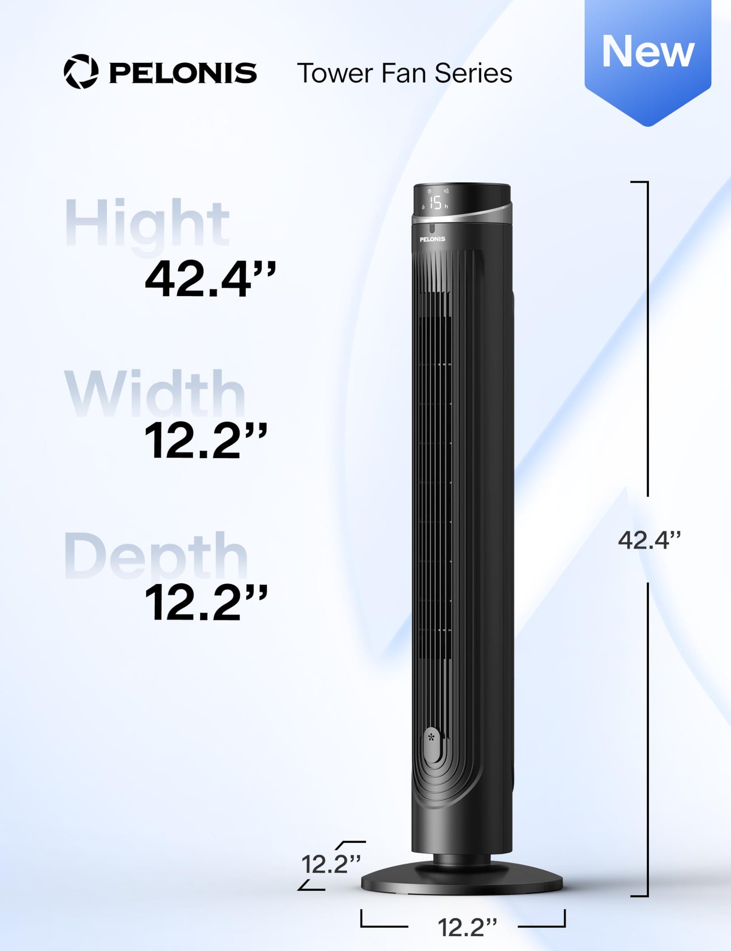 Pelonis pedestal fan with DC motor, 12 speeds, 90° oscillation, AI temperature mode, 24h timer, touch control & remote control - quiet & energy saving for home & office - PFT125ARCPKDE