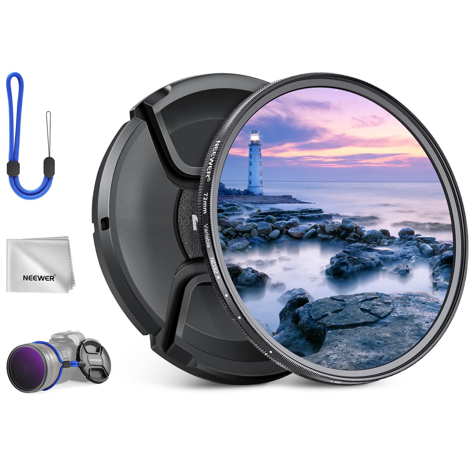 NEEWER 72mm ND2-32 (1-5 Stops) Variable ND Filter Gray Filter with Lens Cap Cleaning Cloth, Precise Adjustment of Neutral Density, Multi-Coated Optical Glass, Camera Photography Accessories - NW